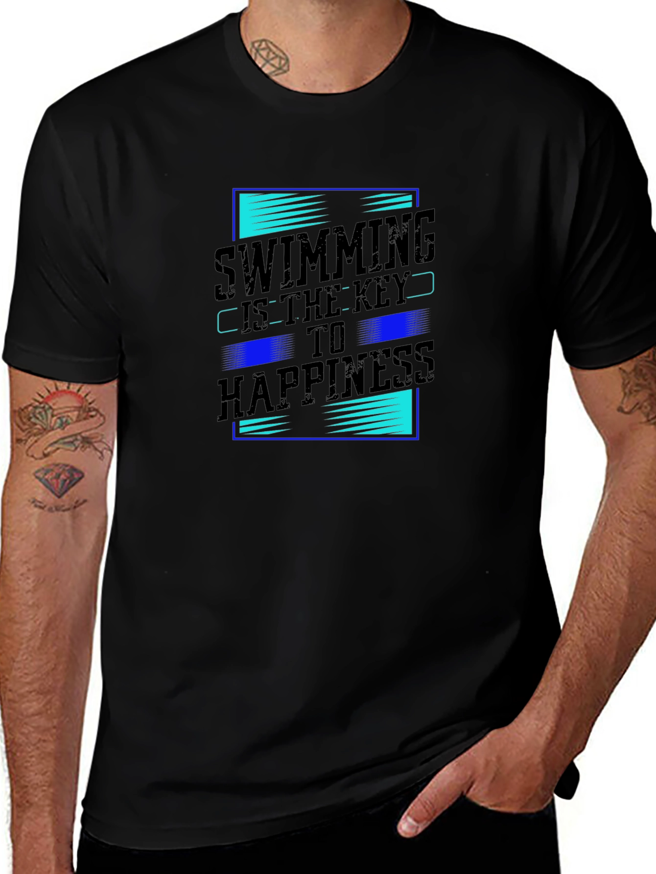 Swimming Key to Happiness Black Graphic Tee