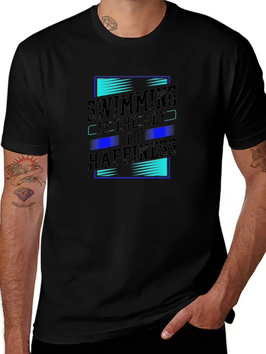 Swimming Key to Happiness Black Graphic Tee