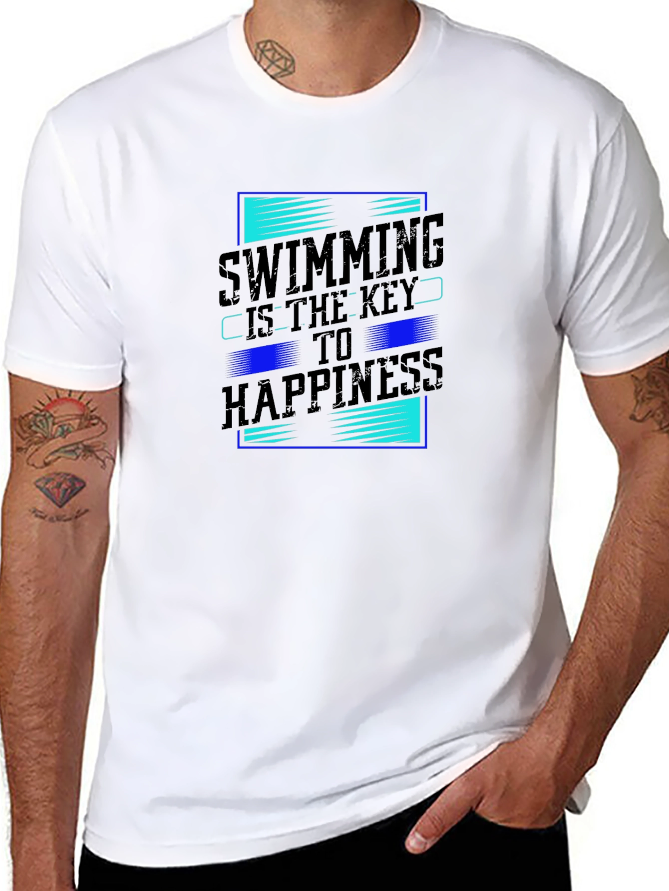 Swimming Key to Happiness Black Graphic Tee