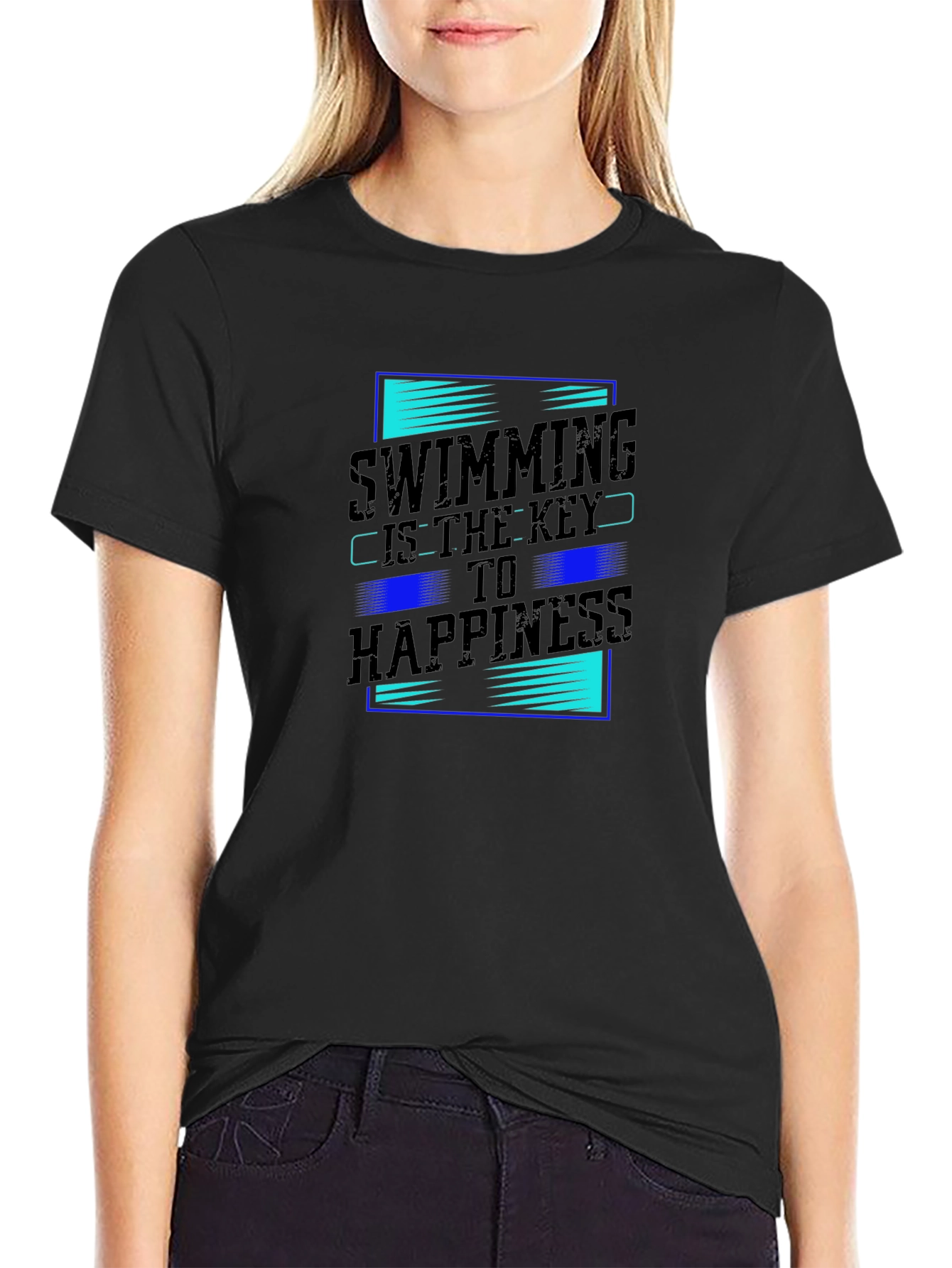 Swimming Key to Happiness Black Graphic Tee
