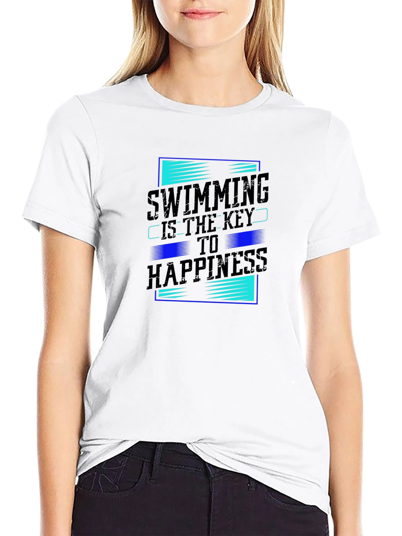 Swimming Key to Happiness Black Graphic Tee