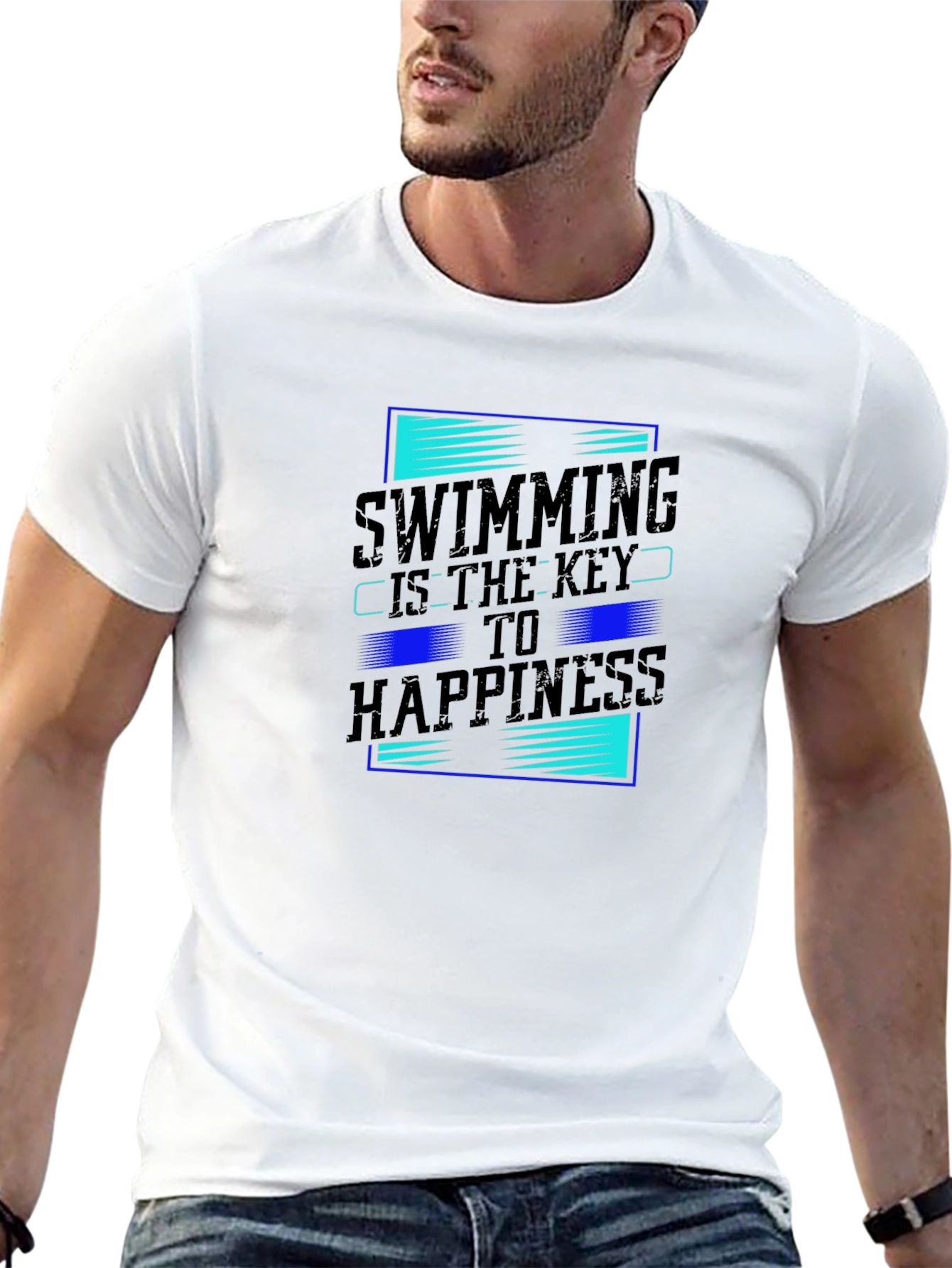 Swimming Key to Happiness Black Graphic Tee