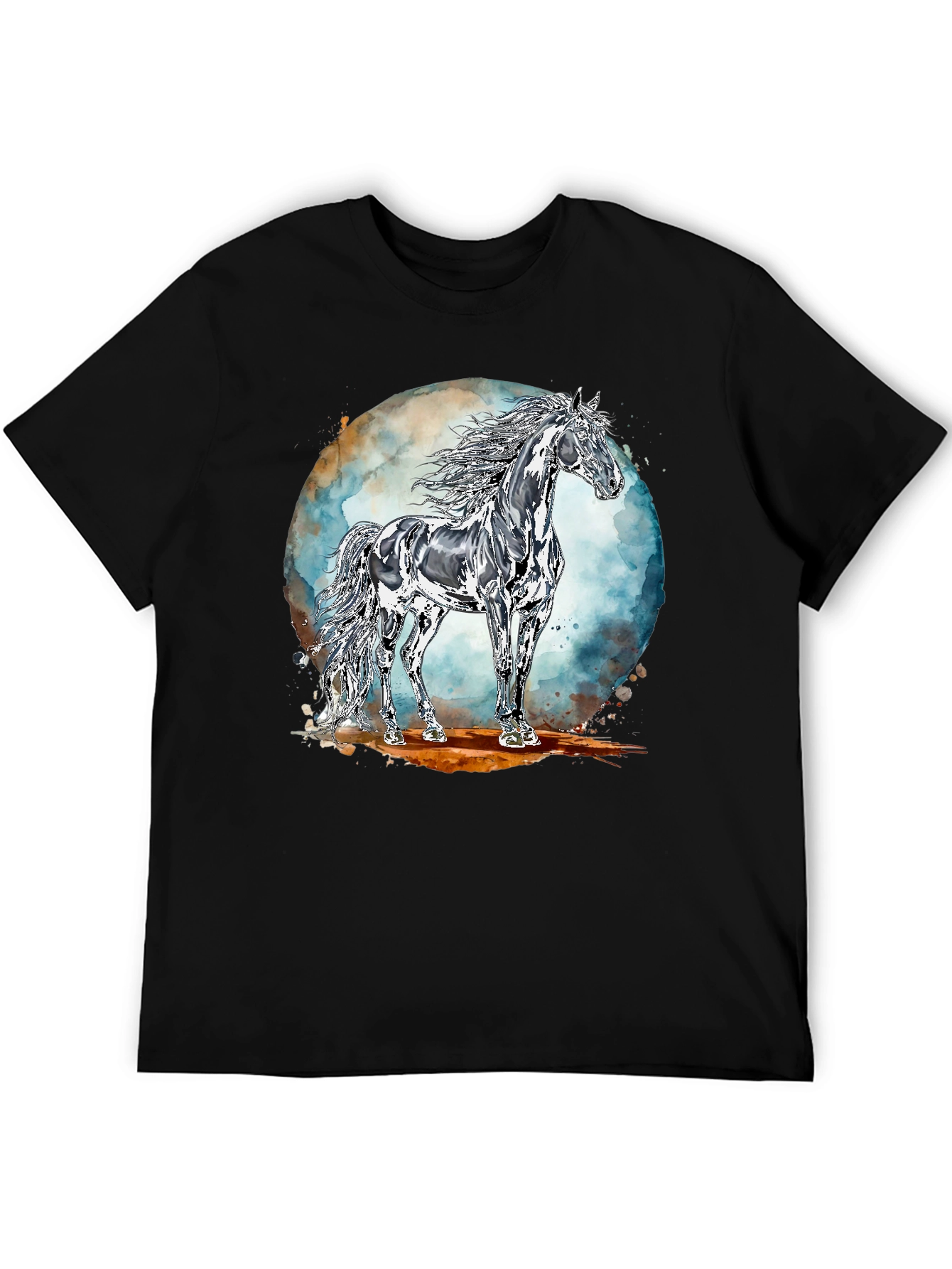 Majestic Horse Graphic Tee - Black Cotton Blend