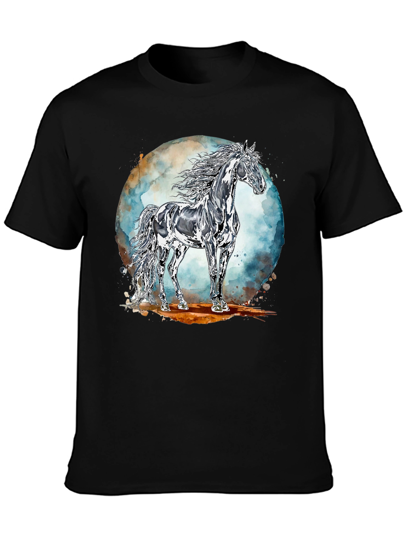 Majestic Horse Graphic Tee - Black Cotton Blend