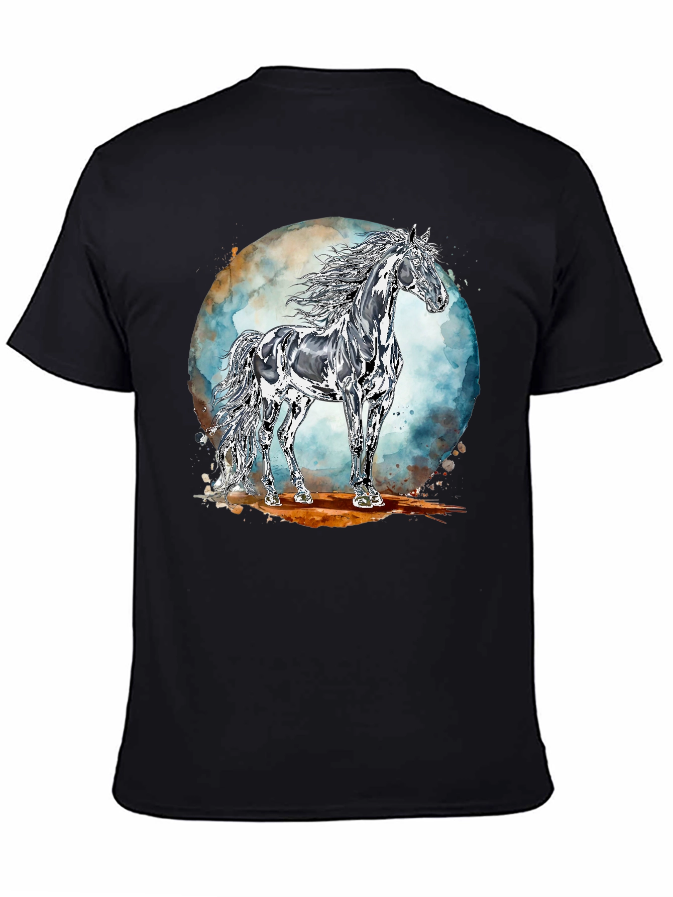 Majestic Horse Graphic Tee - Black Cotton Blend