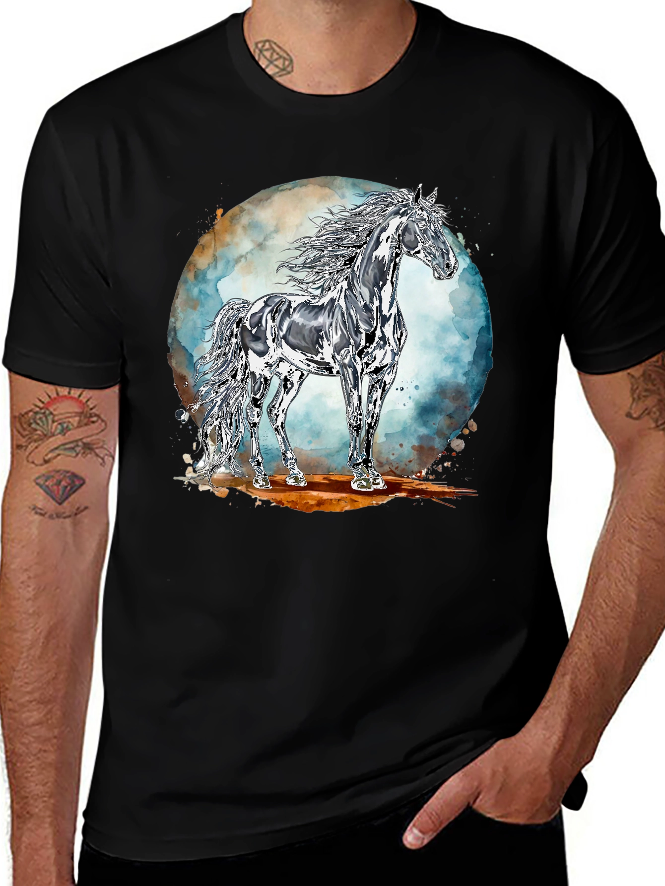Majestic Horse Graphic Tee - Black Cotton Blend