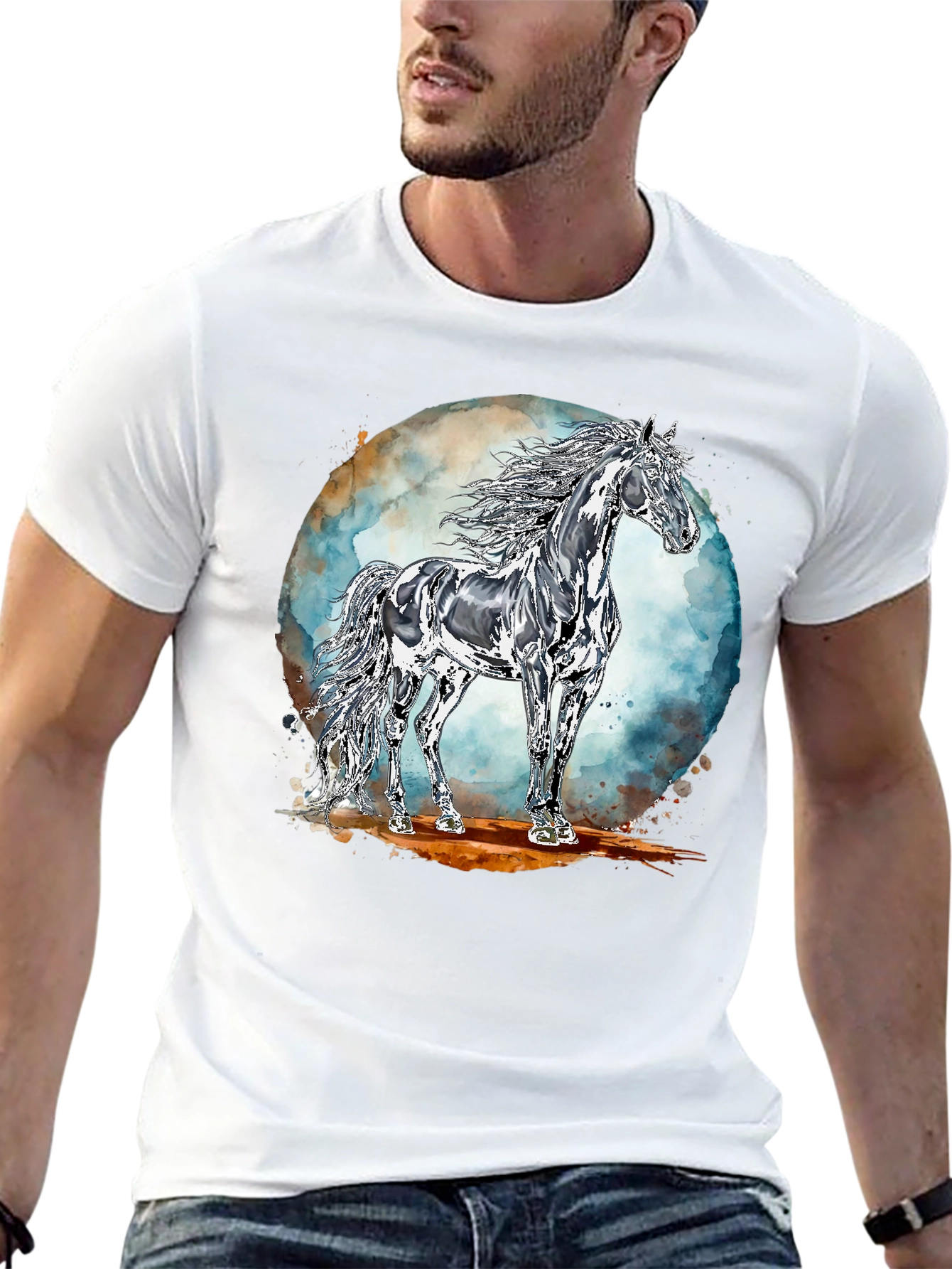Majestic Horse Graphic Tee - Black Cotton Blend
