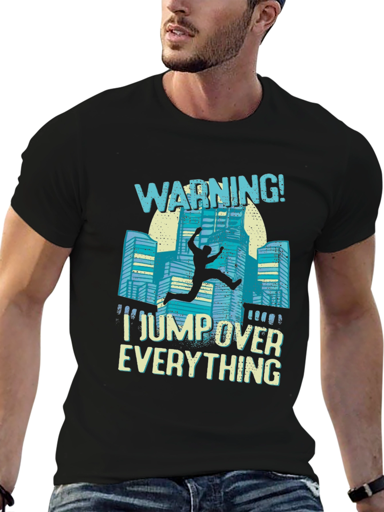 Warning I Jump Over Everything Black T-Shirt