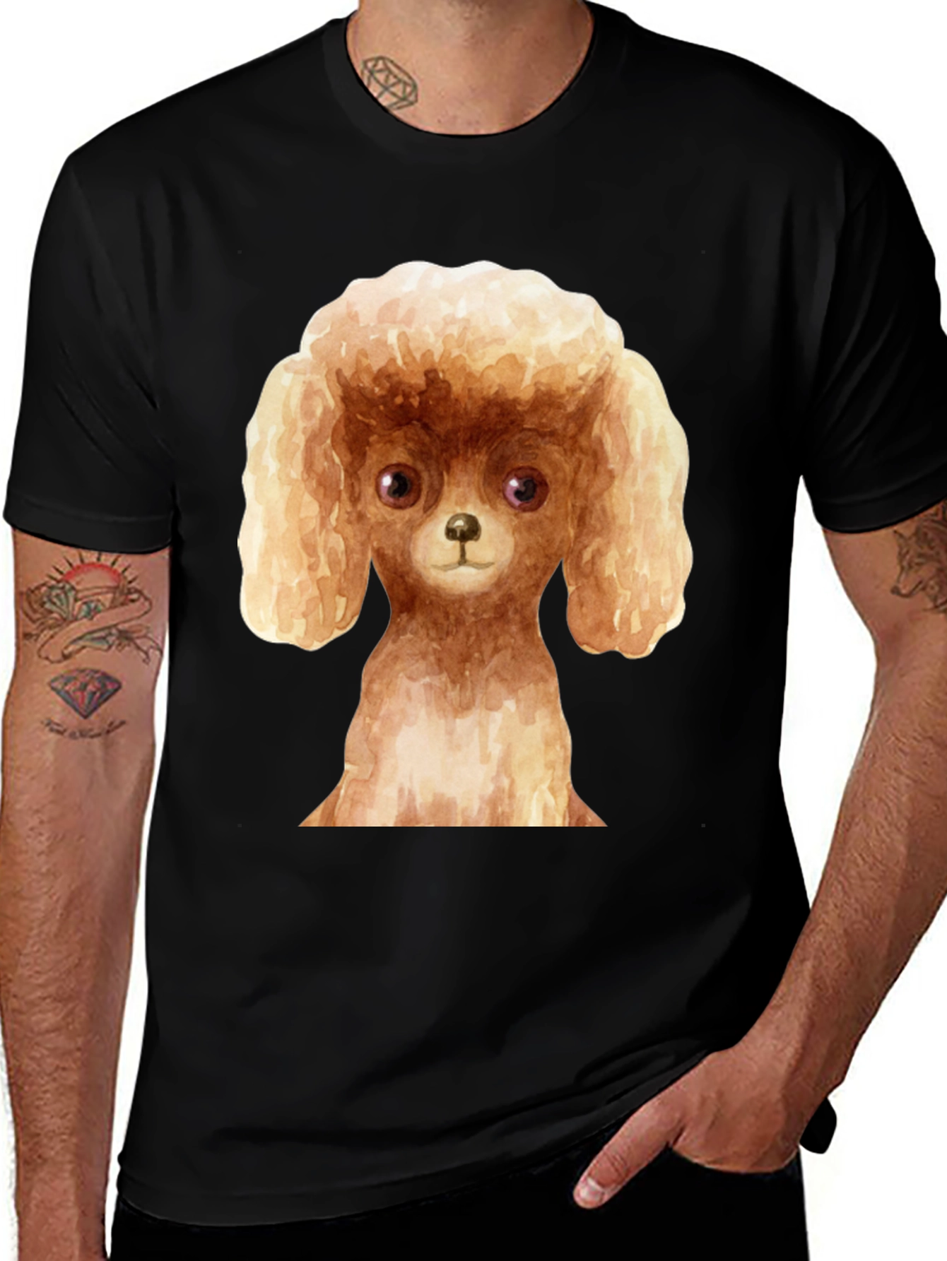 Poodle Dog Graphic Tee - Black Cotton Casual T-Shirt