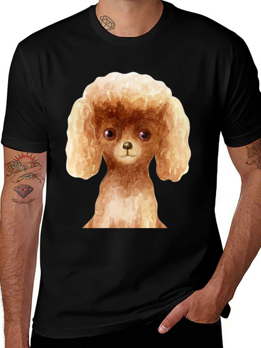 Poodle Dog Graphic Tee - Black Cotton Casual T-Shirt