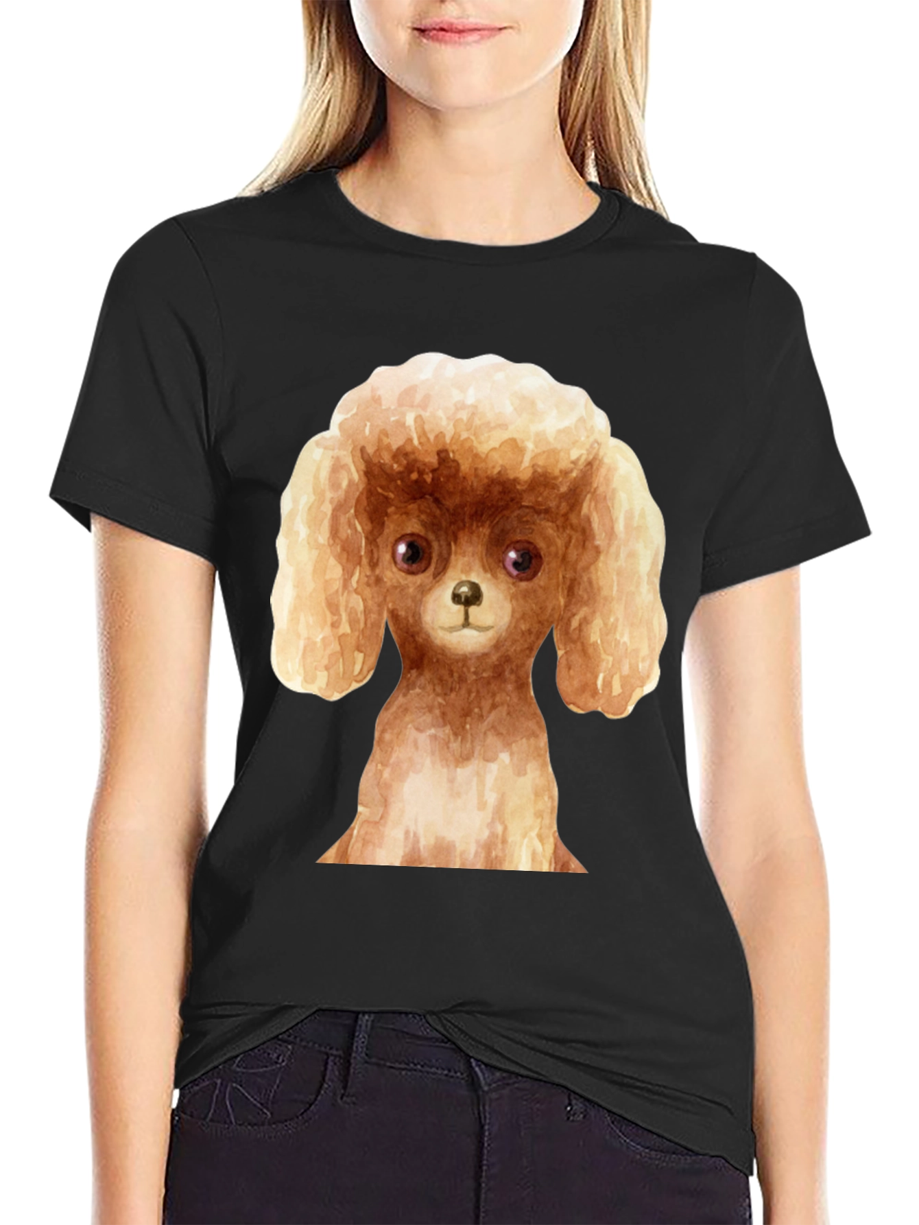 Poodle Dog Graphic Tee - Black Cotton Casual T-Shirt