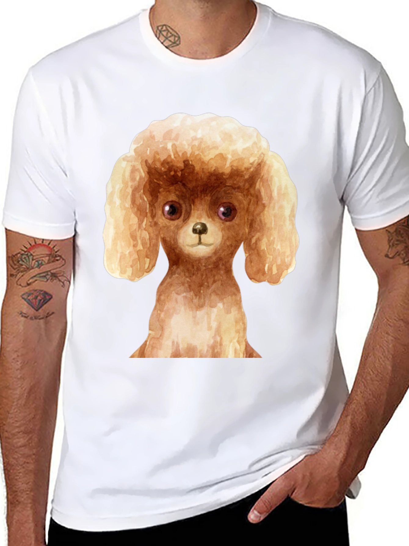 Poodle Dog Graphic Tee - Black Cotton Casual T-Shirt