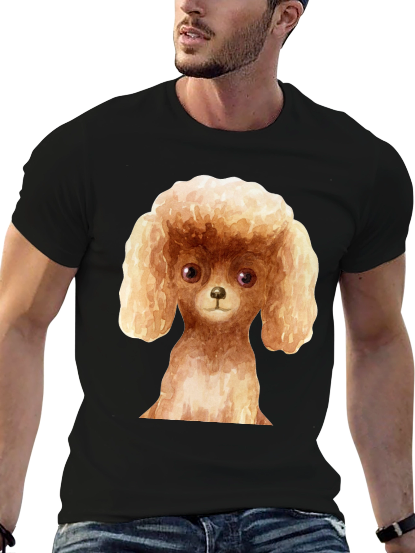 Poodle Dog Graphic Tee - Black Cotton Casual T-Shirt