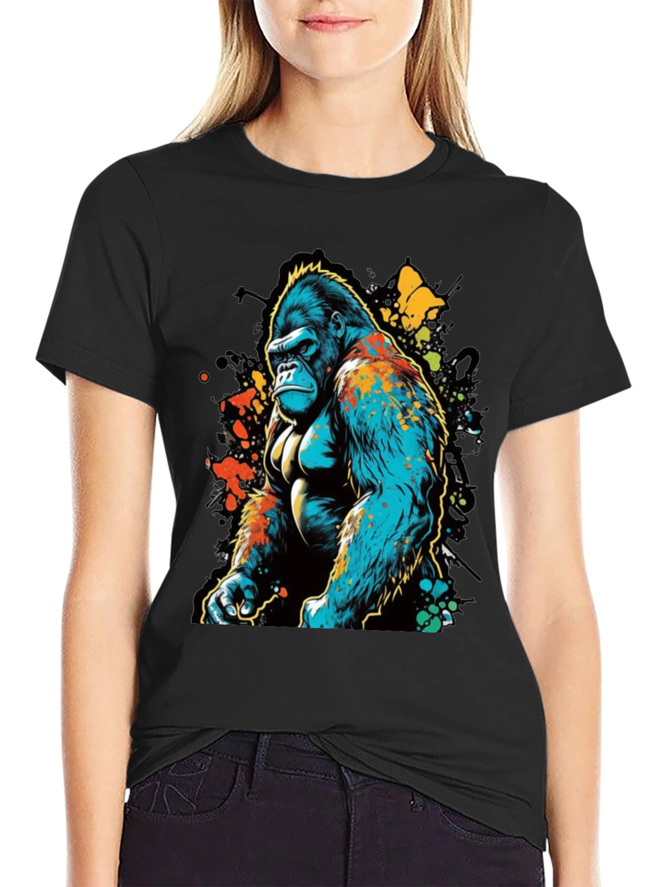 Abstract Gorilla Graphic T-Shirt - Black
