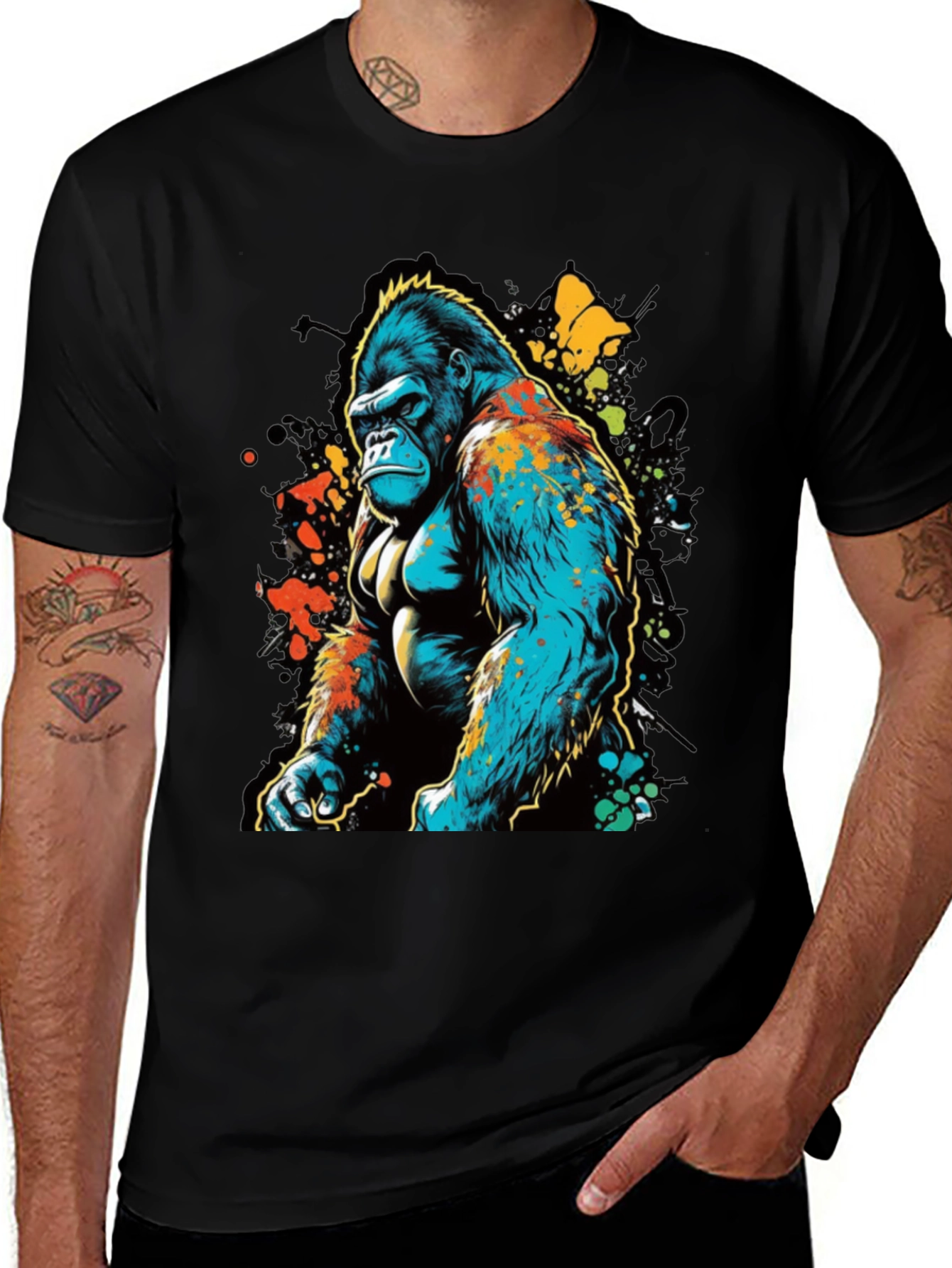 Abstract Gorilla Graphic T-Shirt - Black