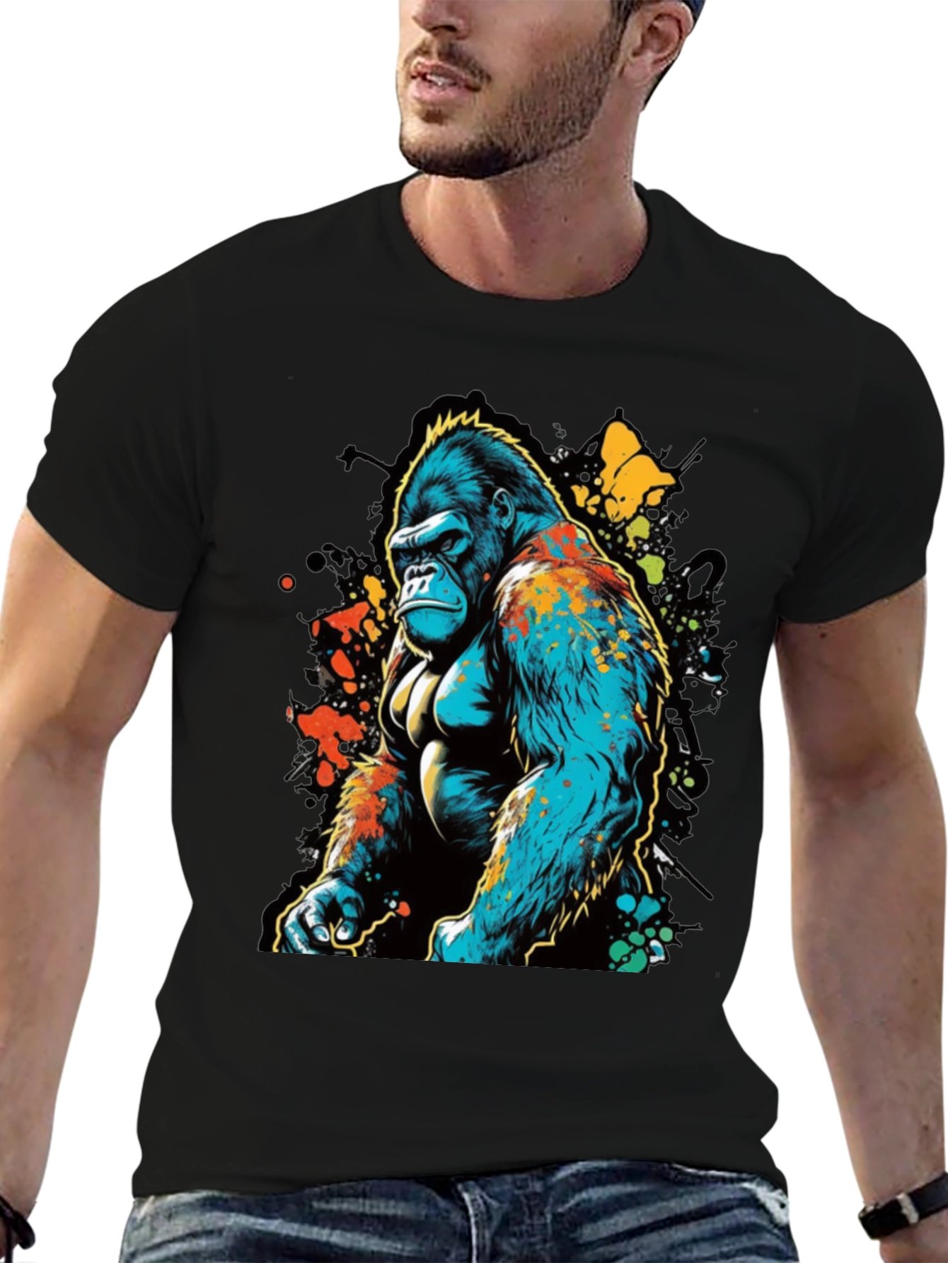 Abstract Gorilla Graphic T-Shirt - Black