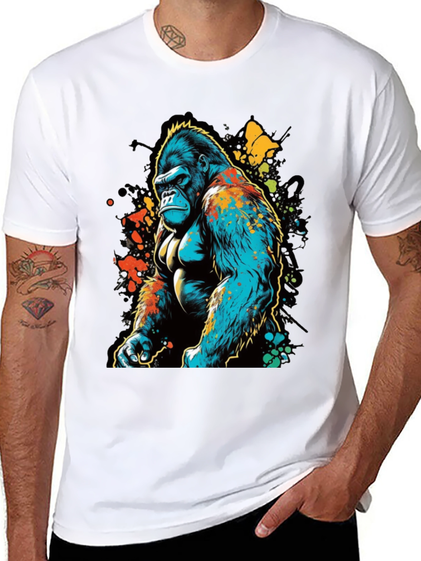 Abstract Gorilla Graphic T-Shirt - Black
