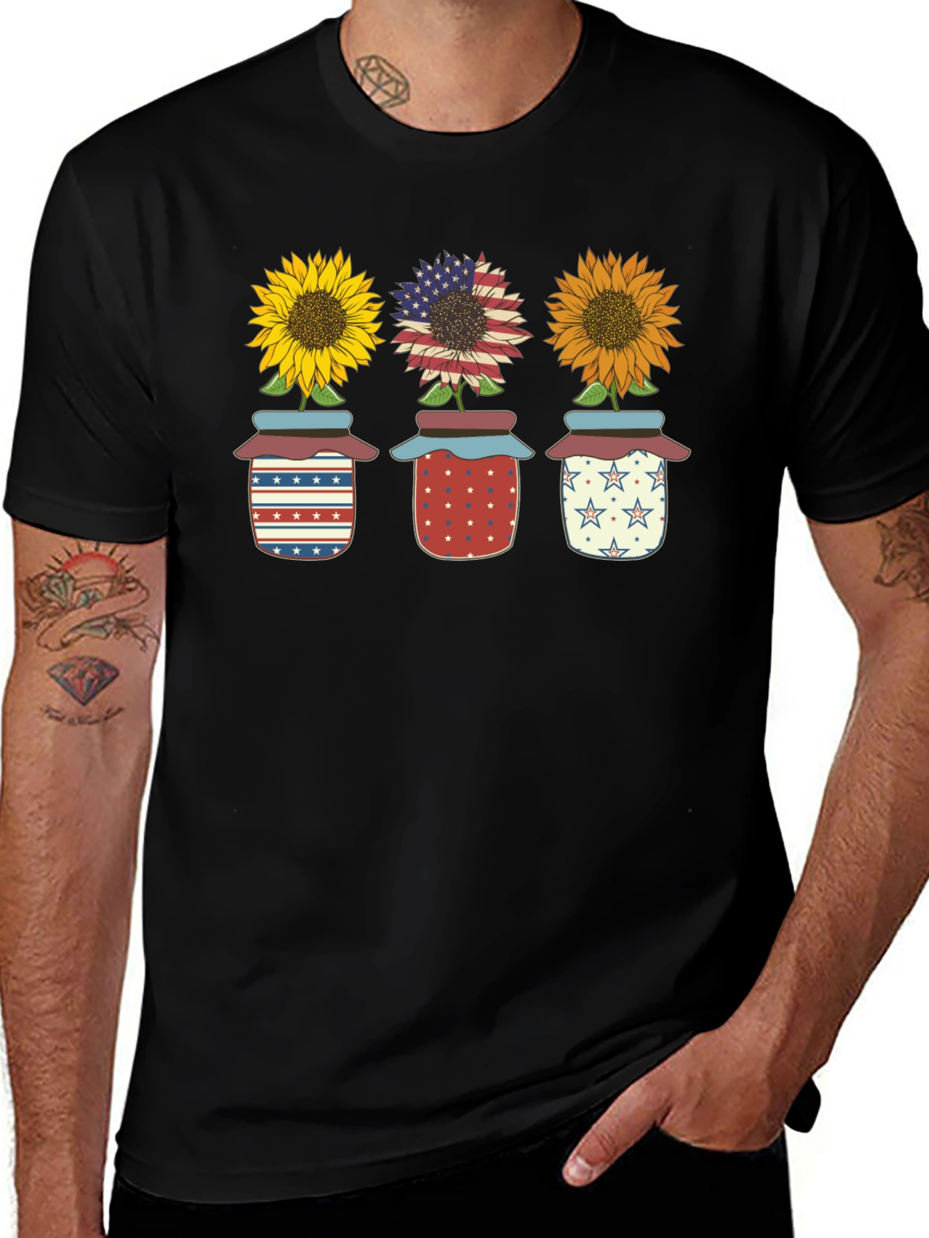 Patriotic Sunflowers in Jars Graphic Tee