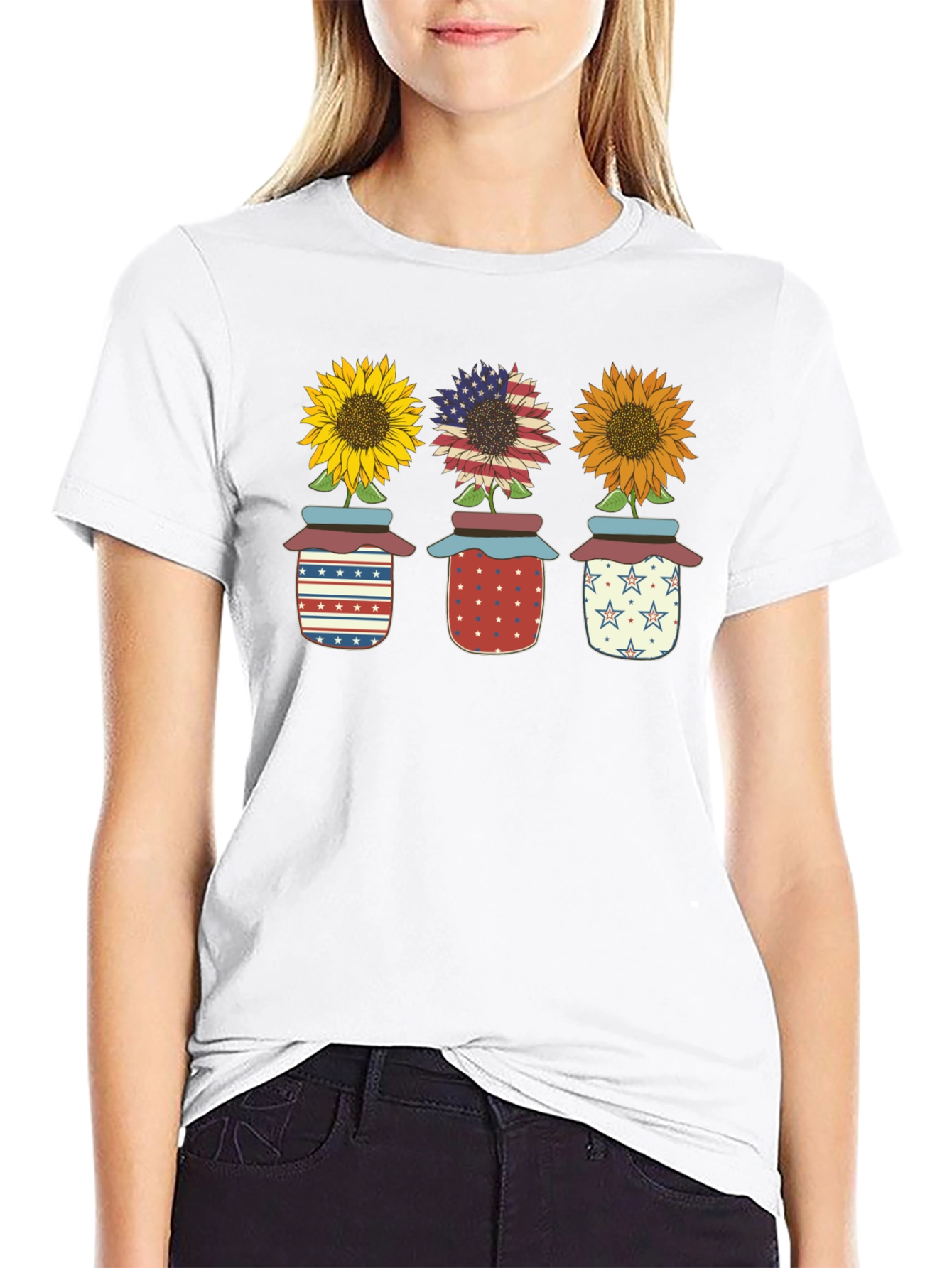Patriotic Sunflowers in Jars Graphic Tee