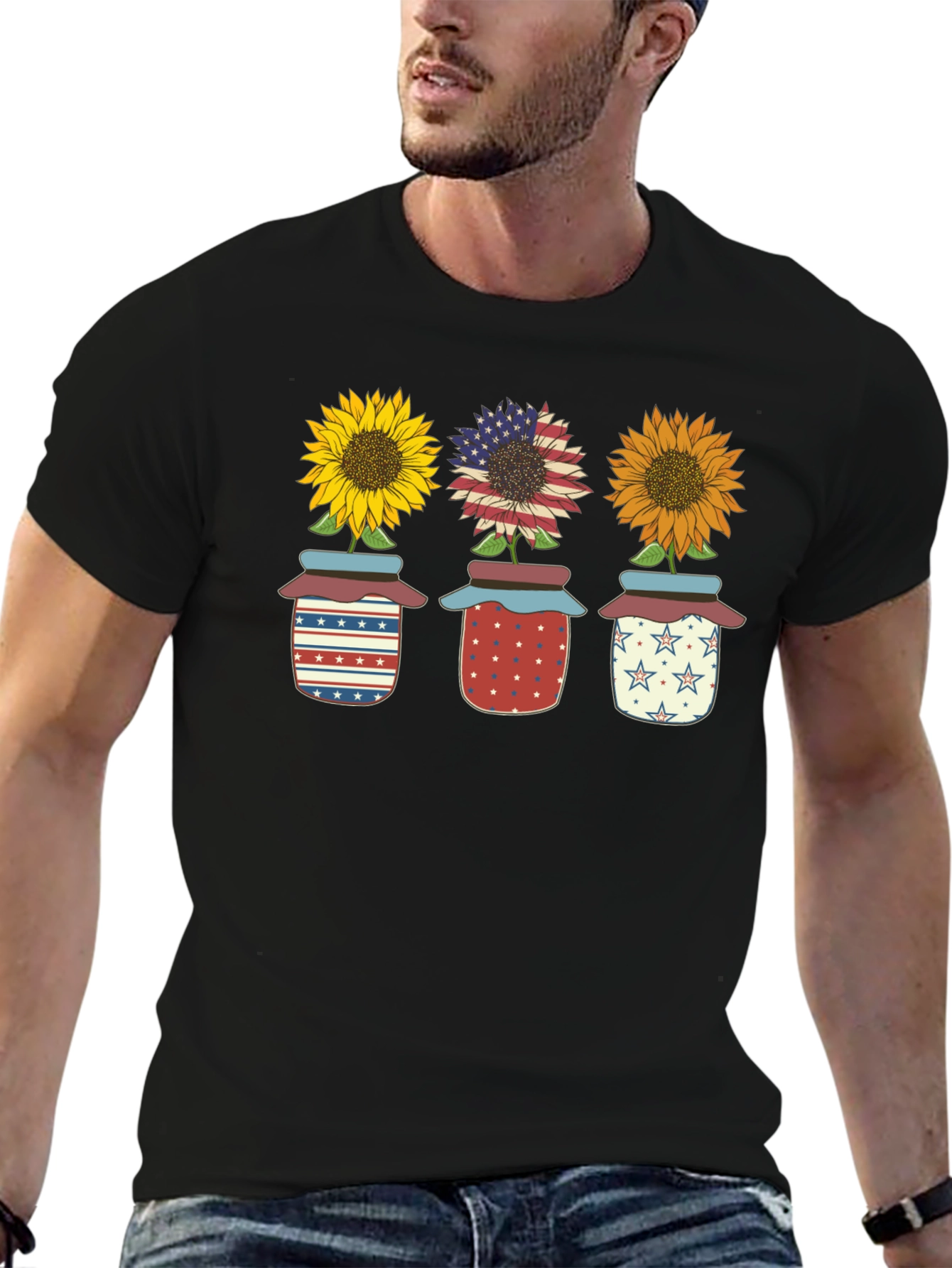 Patriotic Sunflowers in Jars Graphic Tee