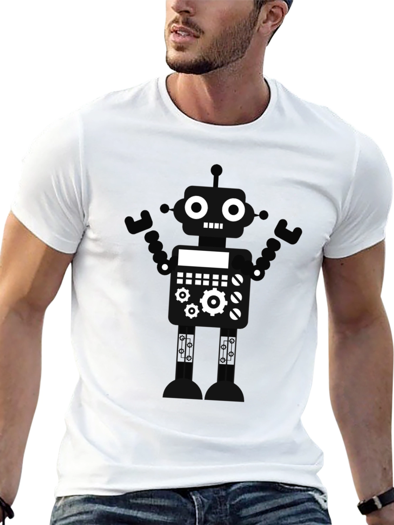 Robot Graphic T-Shirt - Black Crew Neck Tee