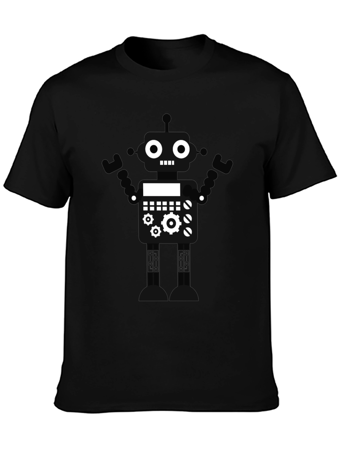 Robot Graphic T-Shirt - Black Crew Neck Tee