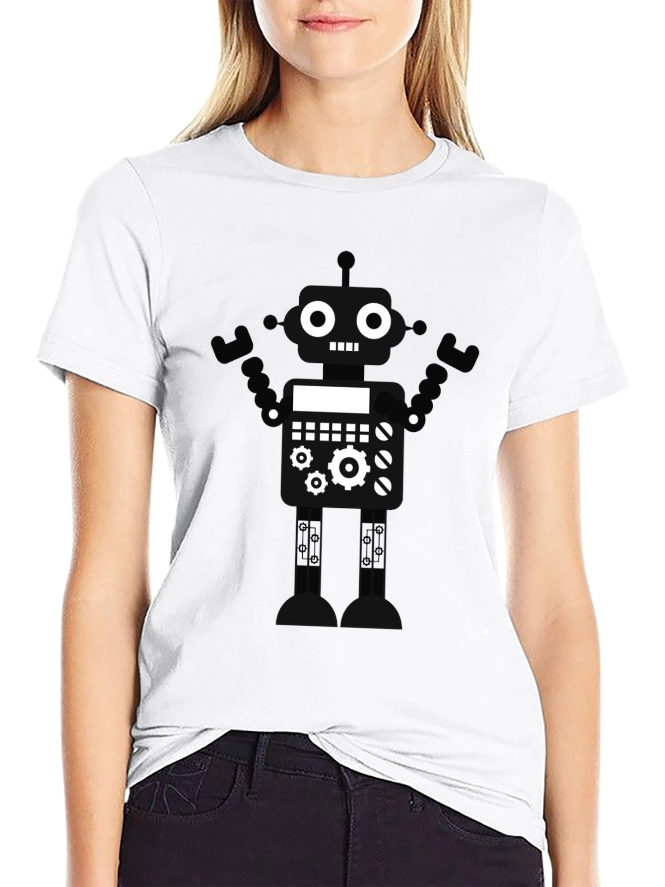 Robot Graphic T-Shirt - Black Crew Neck Tee