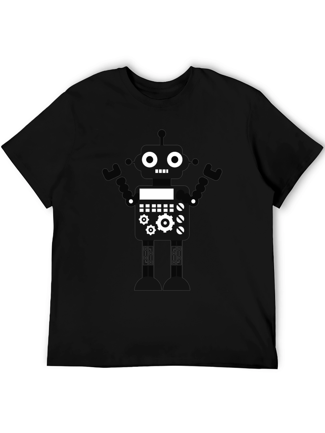 Robot Graphic T-Shirt - Black Crew Neck Tee