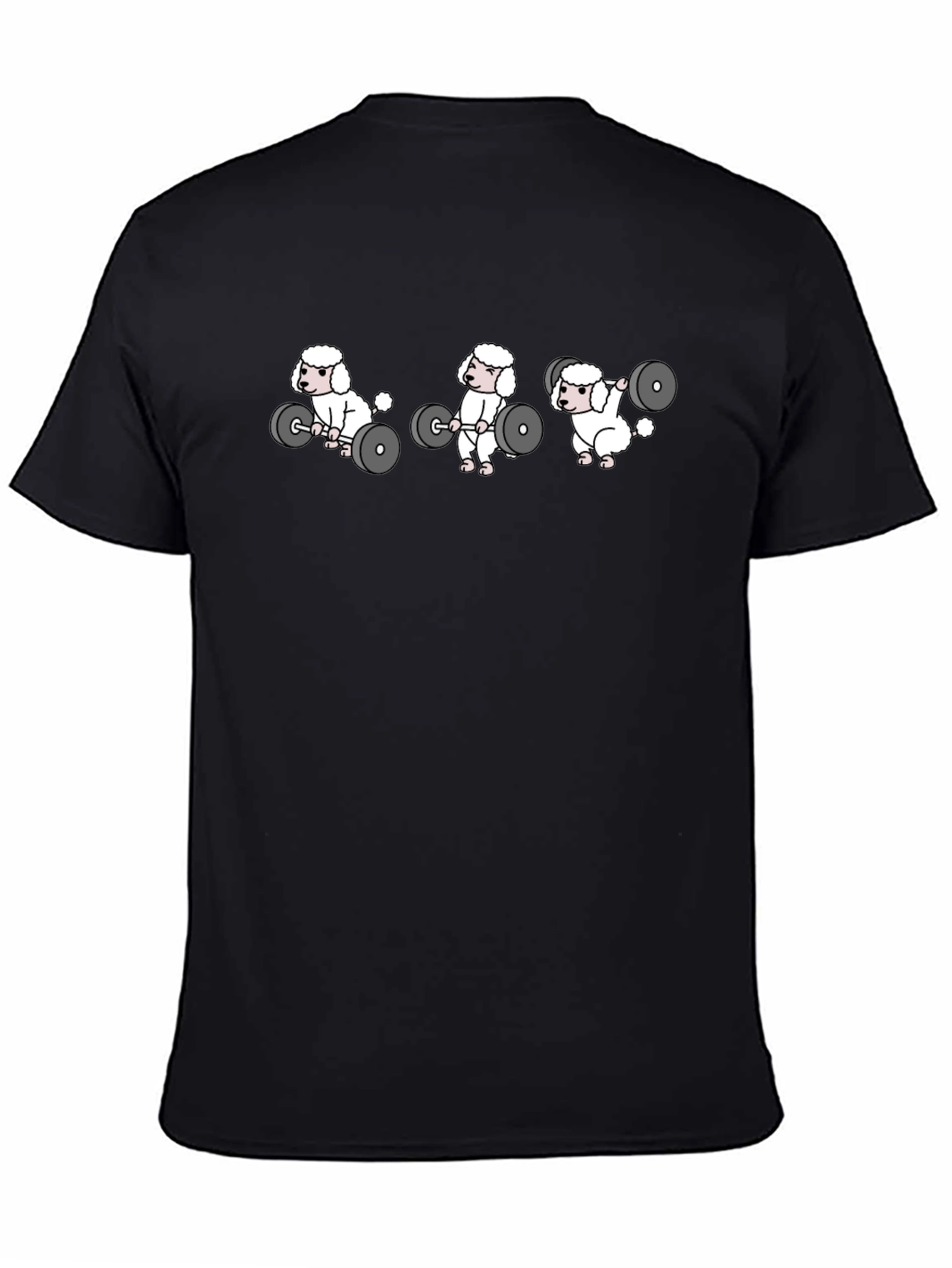 Weightlifting Poodle Cartoon Black T-Shirt