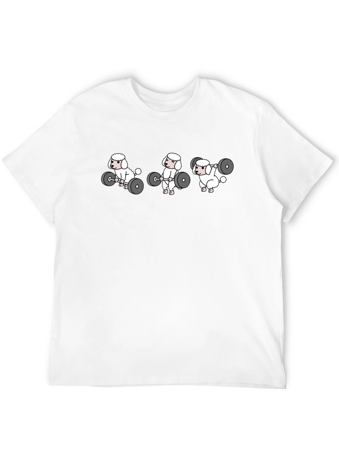 Weightlifting Poodle Cartoon Black T-Shirt