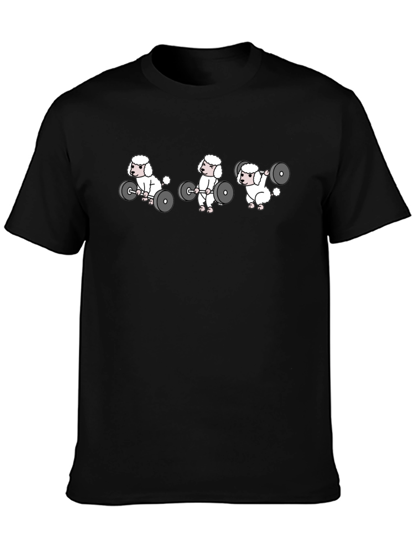 Weightlifting Poodle Cartoon Black T-Shirt