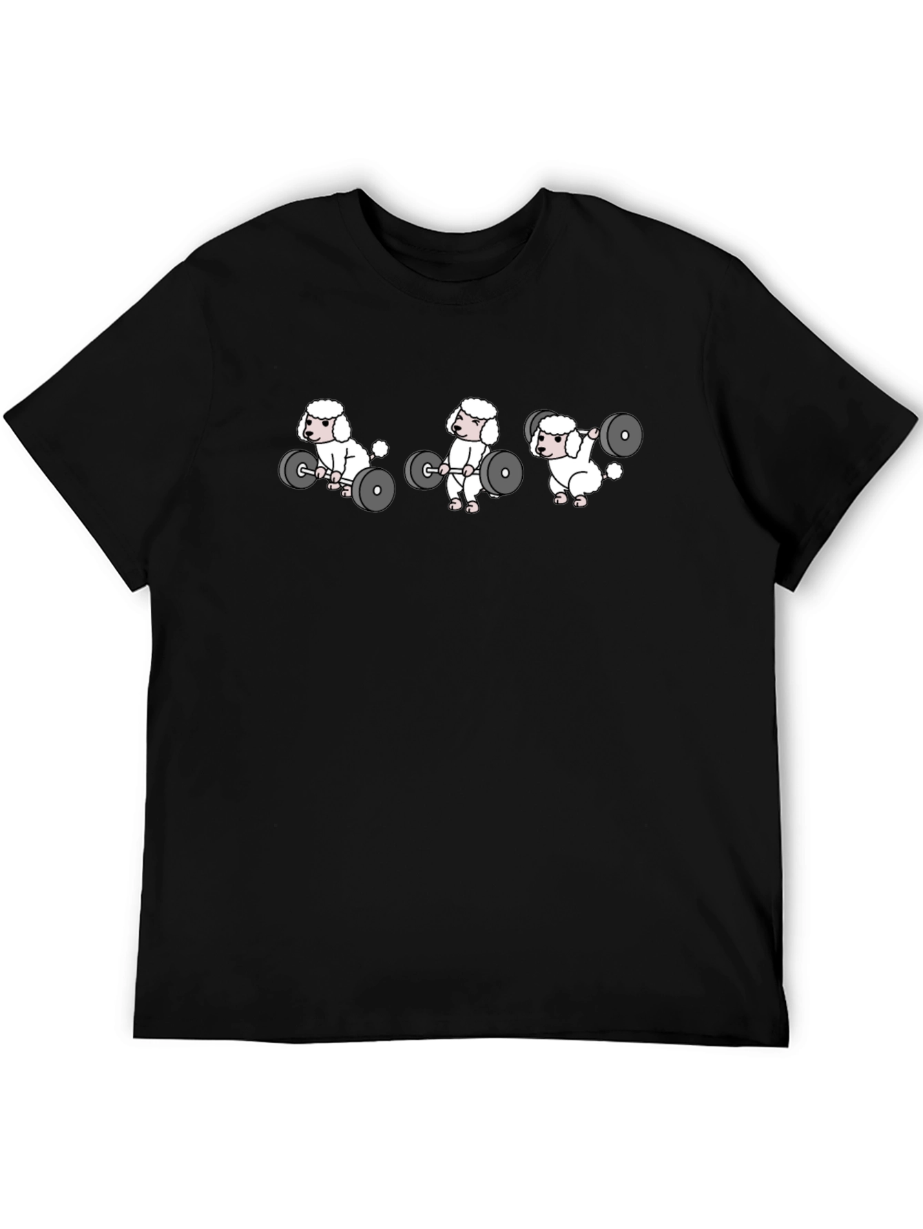 Weightlifting Poodle Cartoon Black T-Shirt