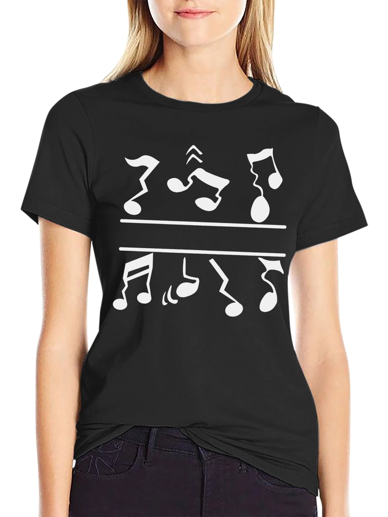 Musical Note Graphic Tee - Black Cotton