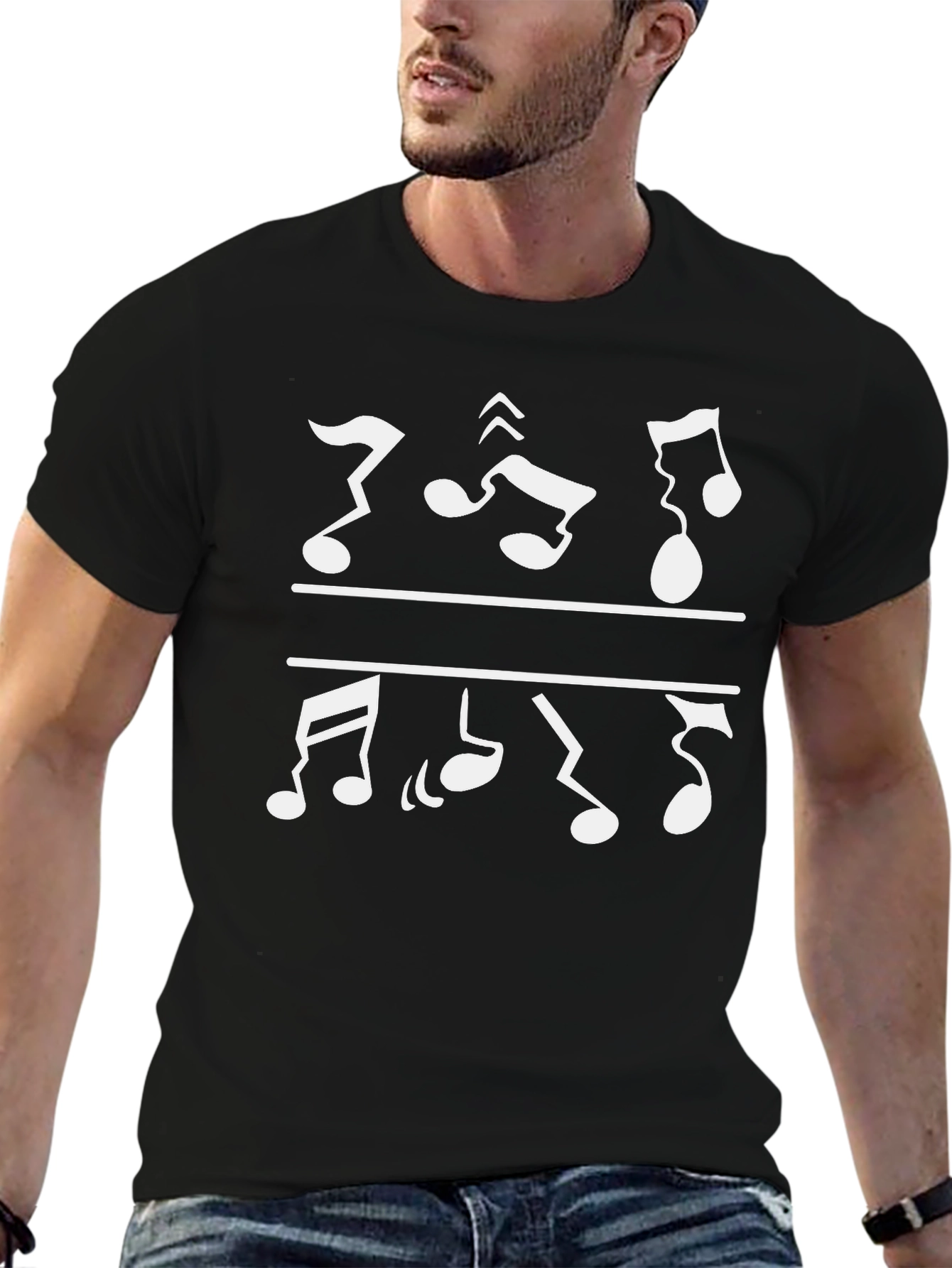 Musical Note Graphic Tee - Black Cotton