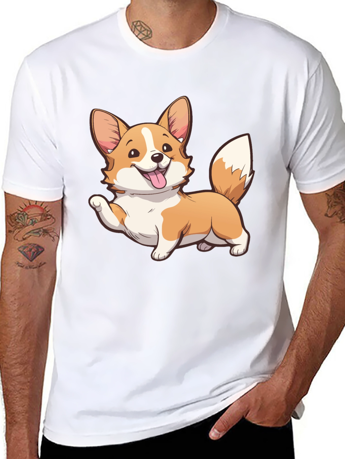 Corgi Cartoon Graphic Black T-Shirt