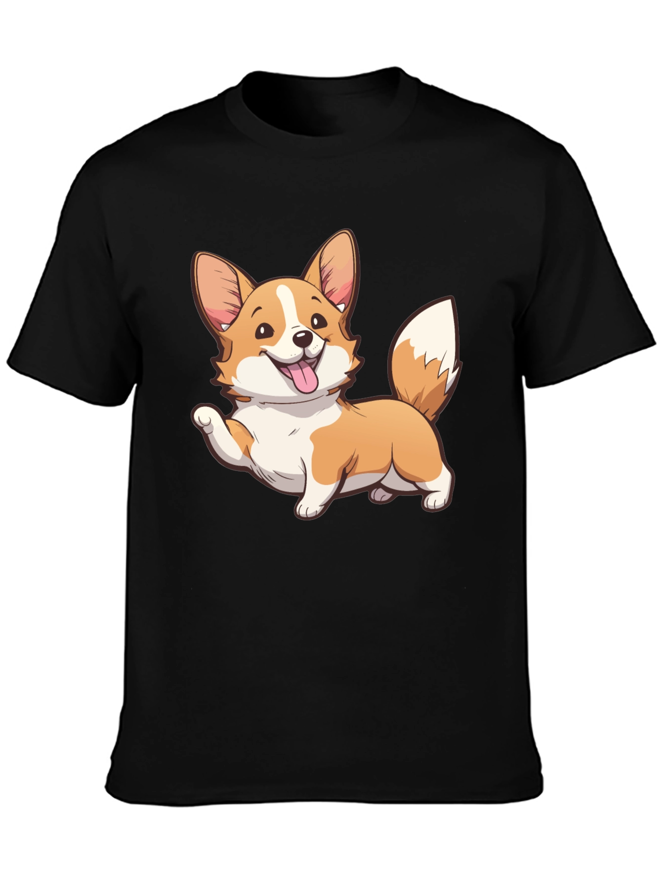Corgi Cartoon Graphic Black T-Shirt