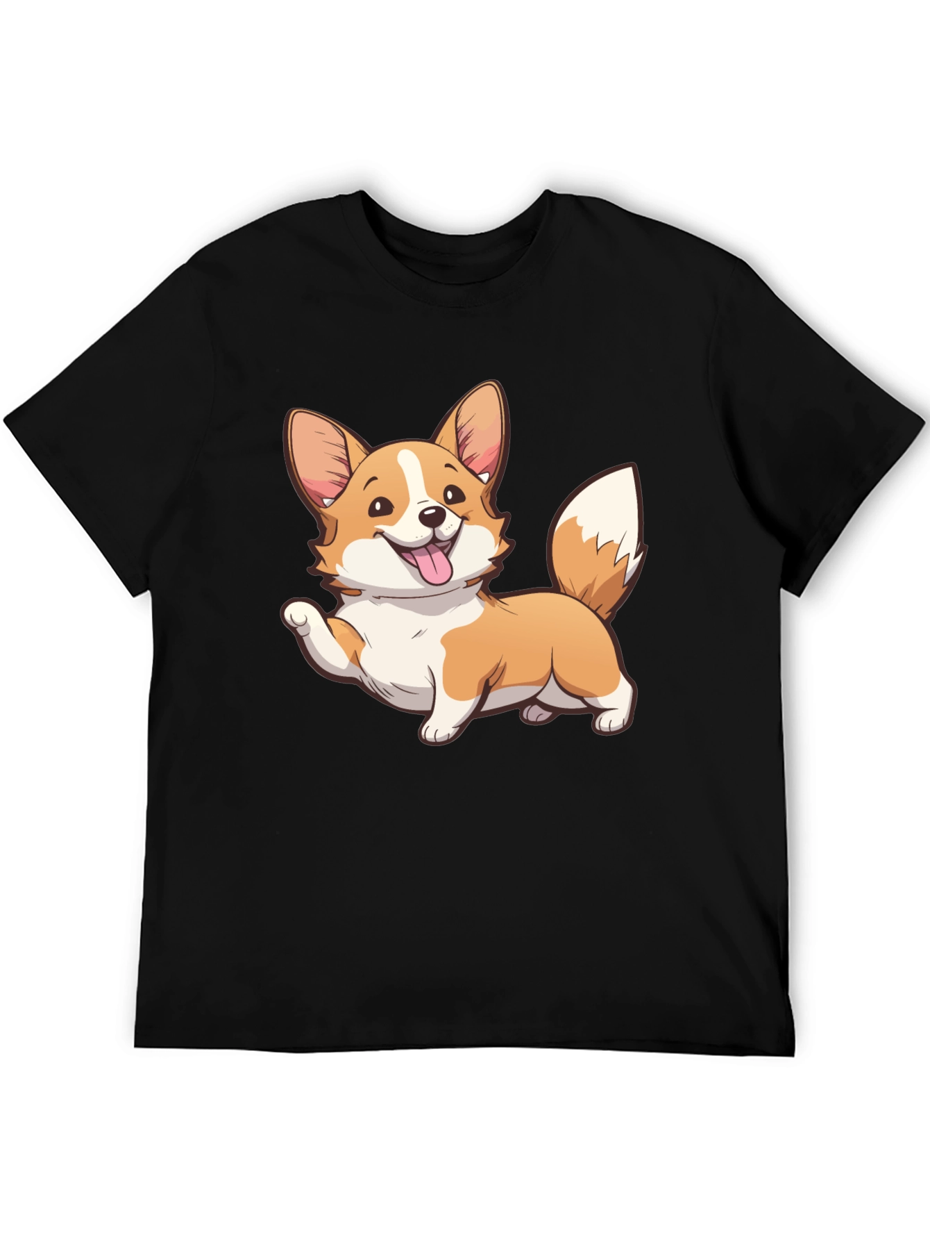 Corgi Cartoon Graphic Black T-Shirt