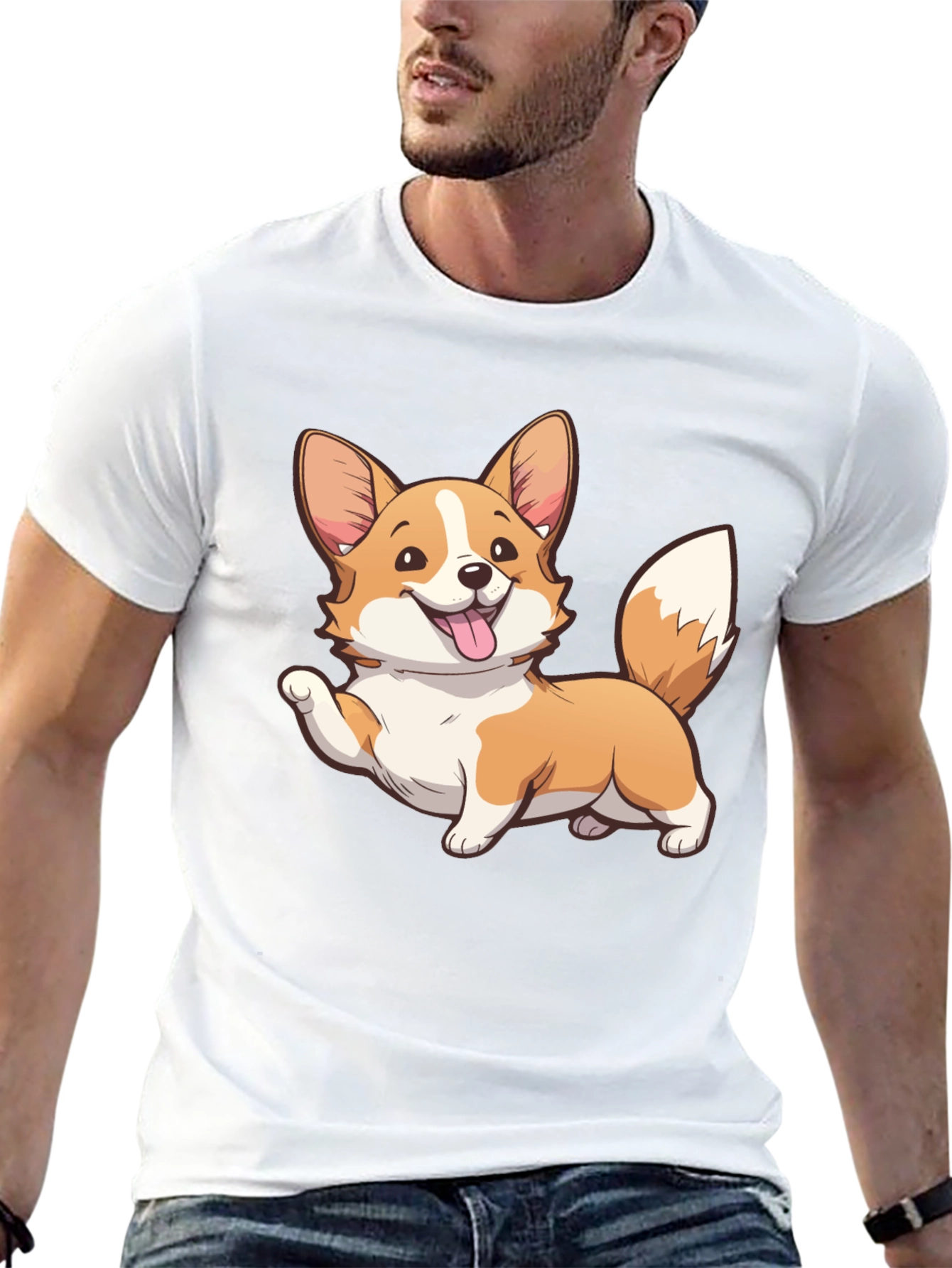Corgi Cartoon Graphic Black T-Shirt