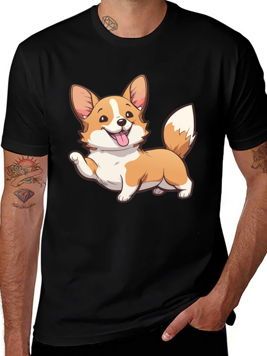 Corgi Cartoon Graphic Black T-Shirt