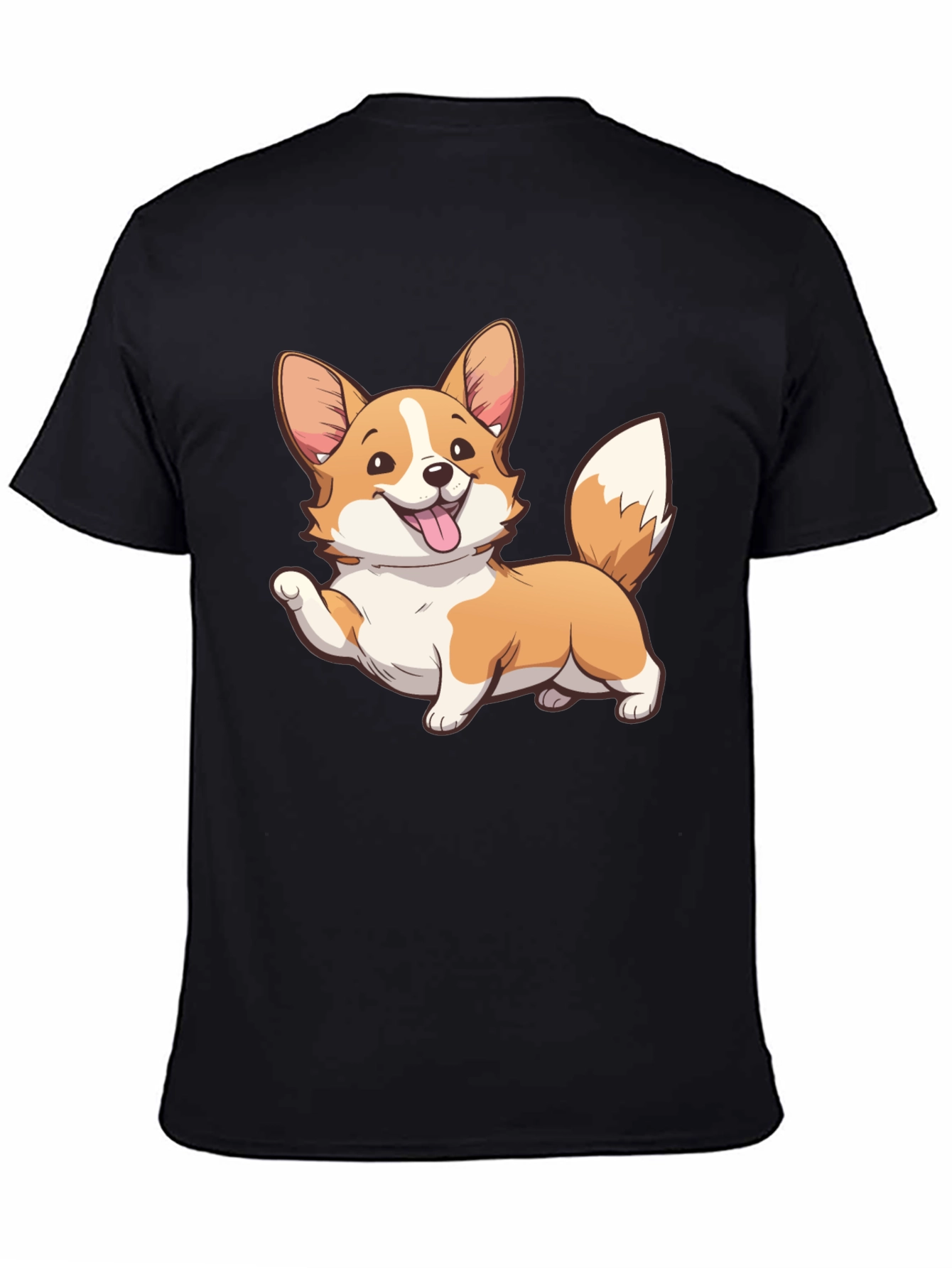 Corgi Cartoon Graphic Black T-Shirt