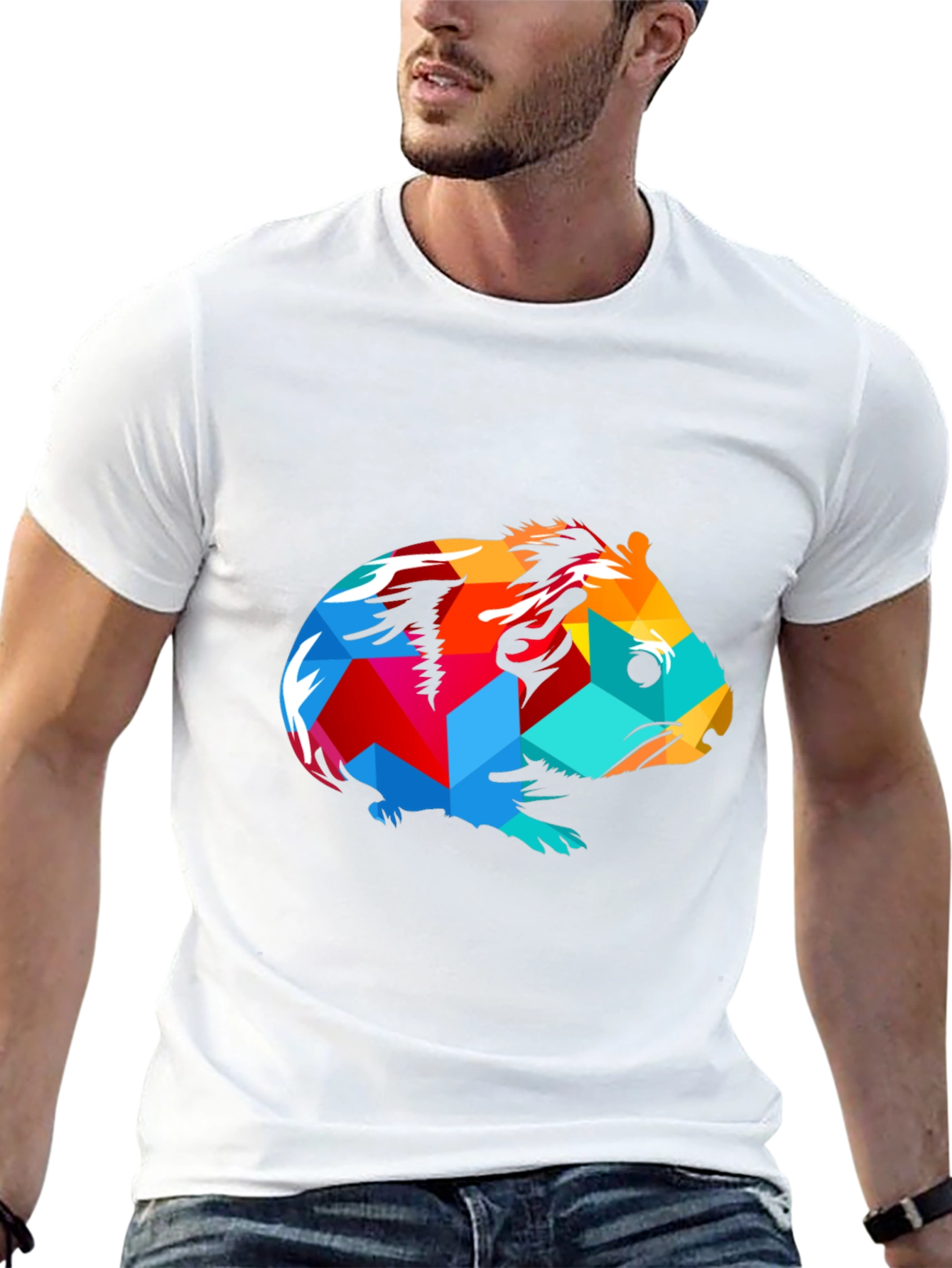 Geometric Guinea Pig Graphic Tee - Modern Art Style