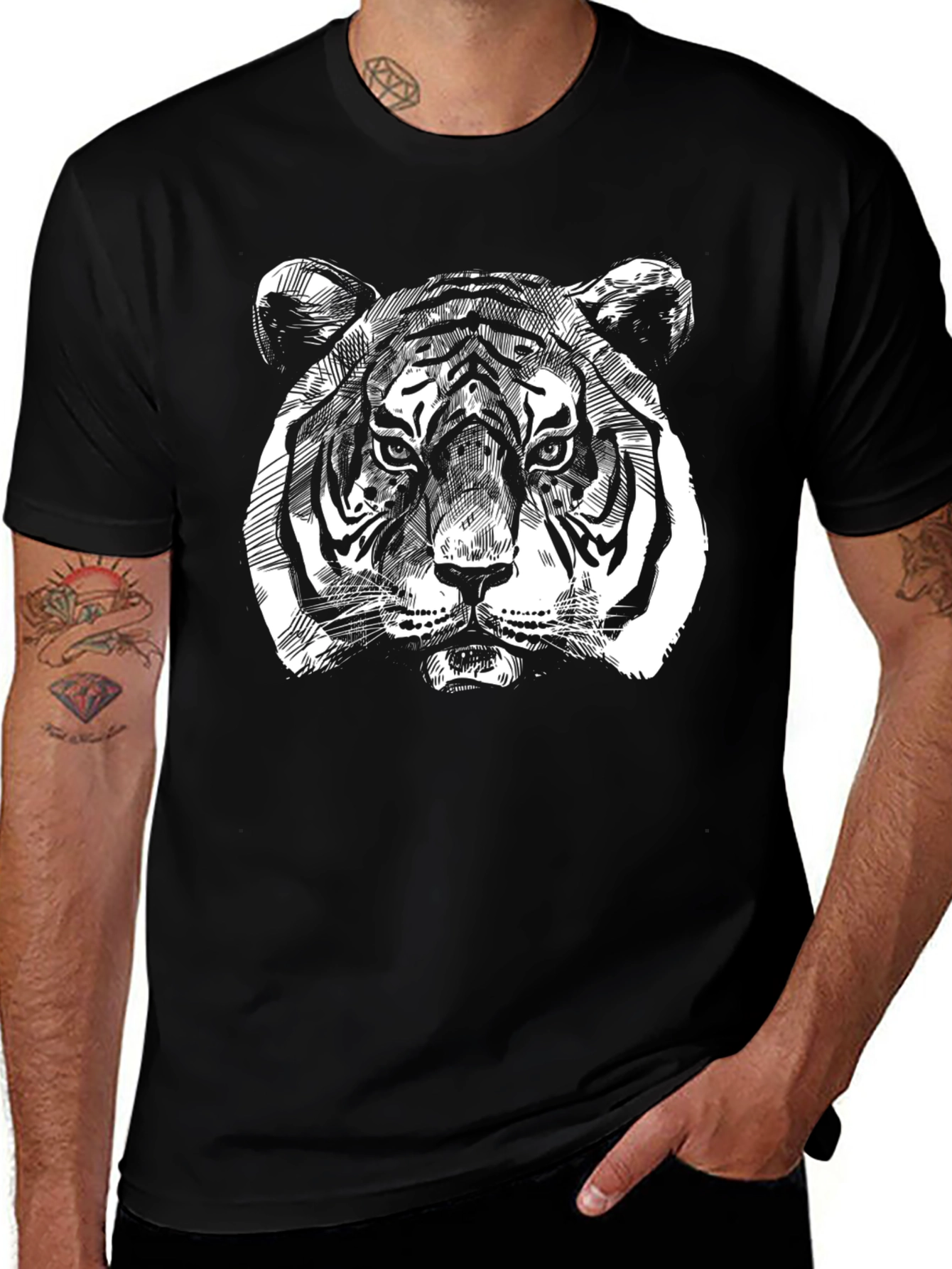 Bold Tiger Graphic Tee - Mens Black T-Shirt