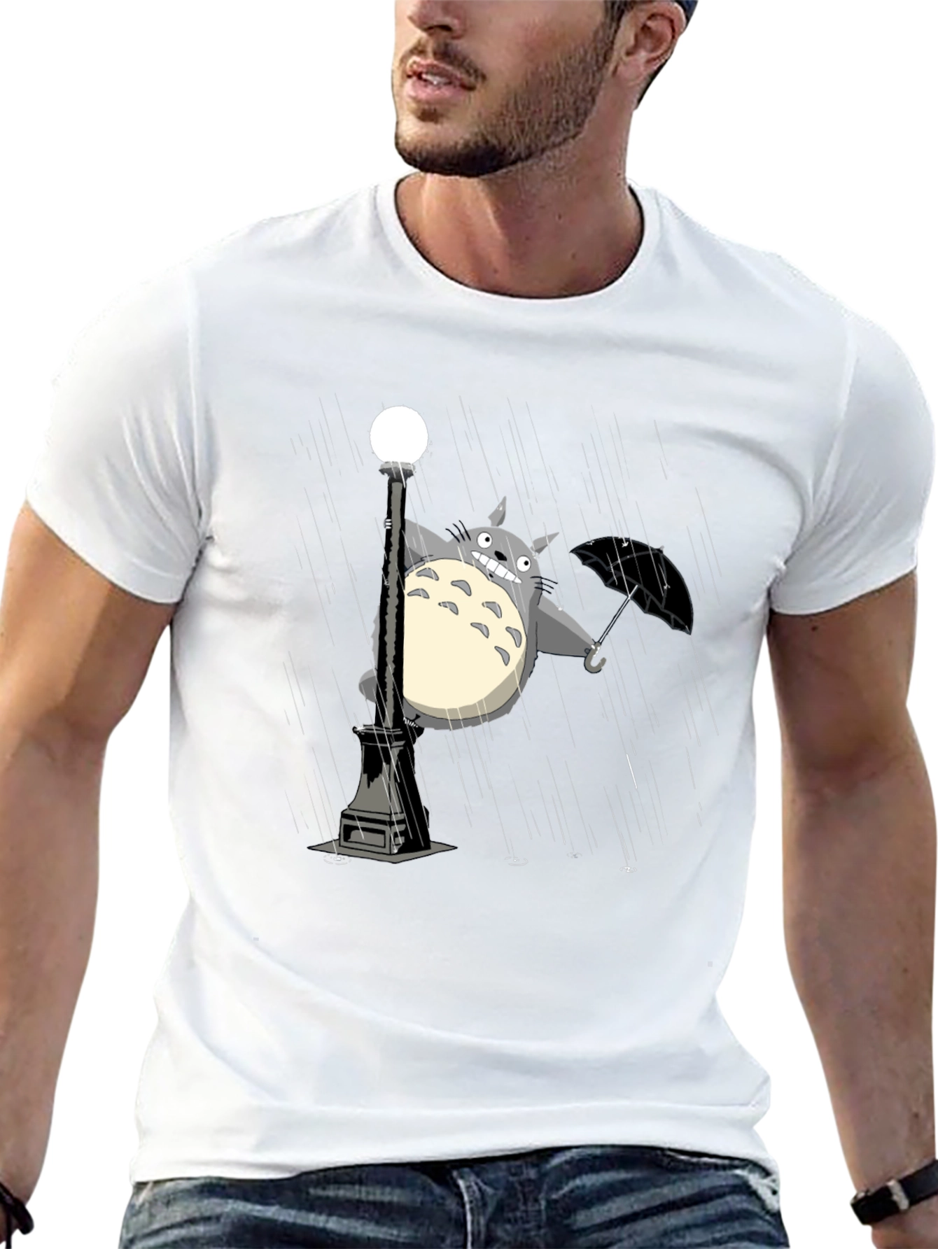 Totoro Umbrella Black T-Shirt