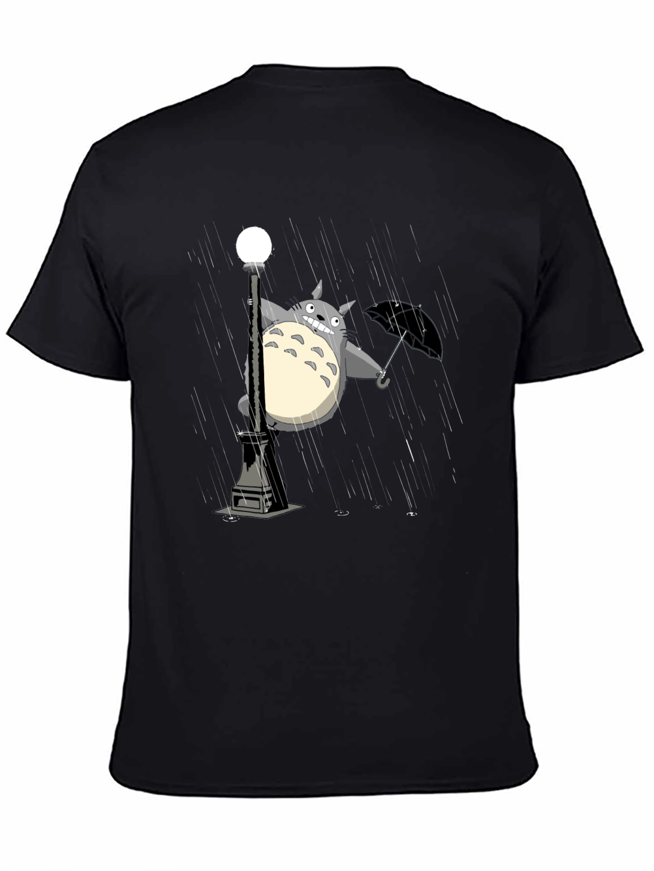 Totoro Umbrella Black T-Shirt