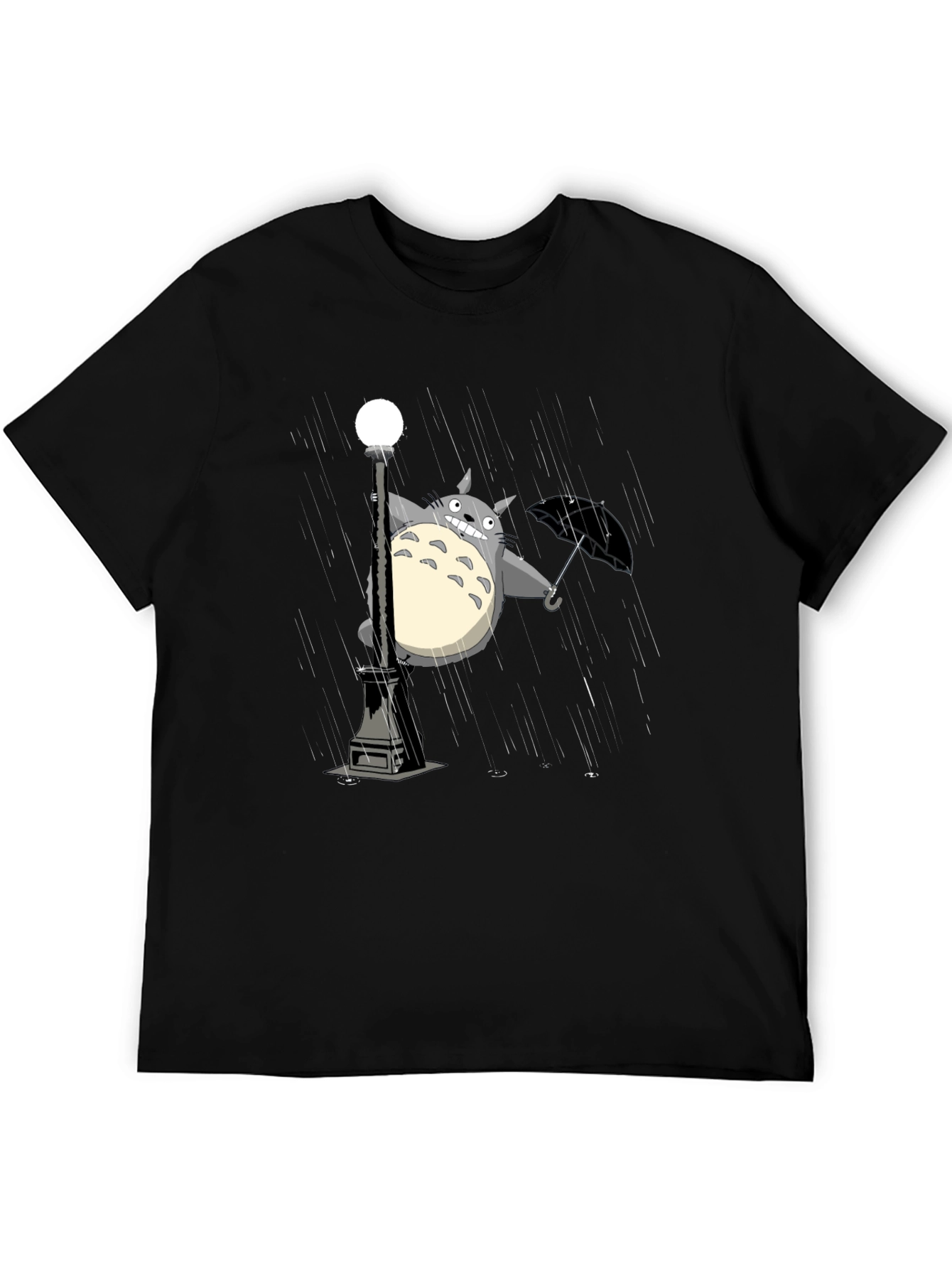 Totoro Umbrella Black T-Shirt