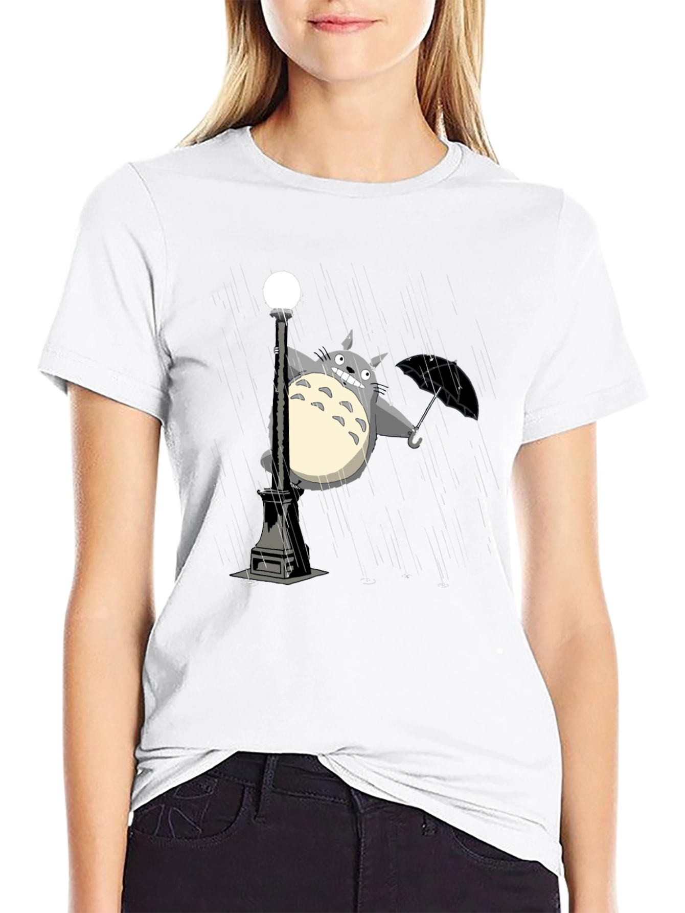 Totoro Umbrella Black T-Shirt
