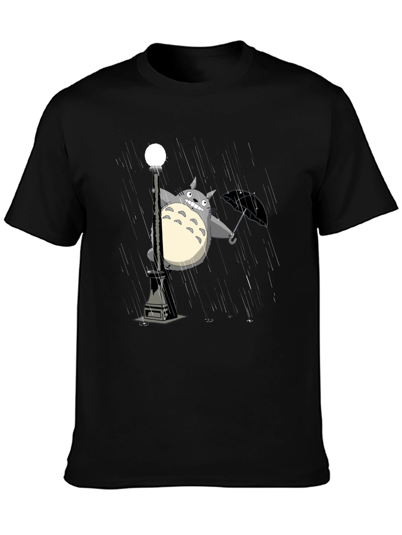 Totoro Umbrella Black T-Shirt