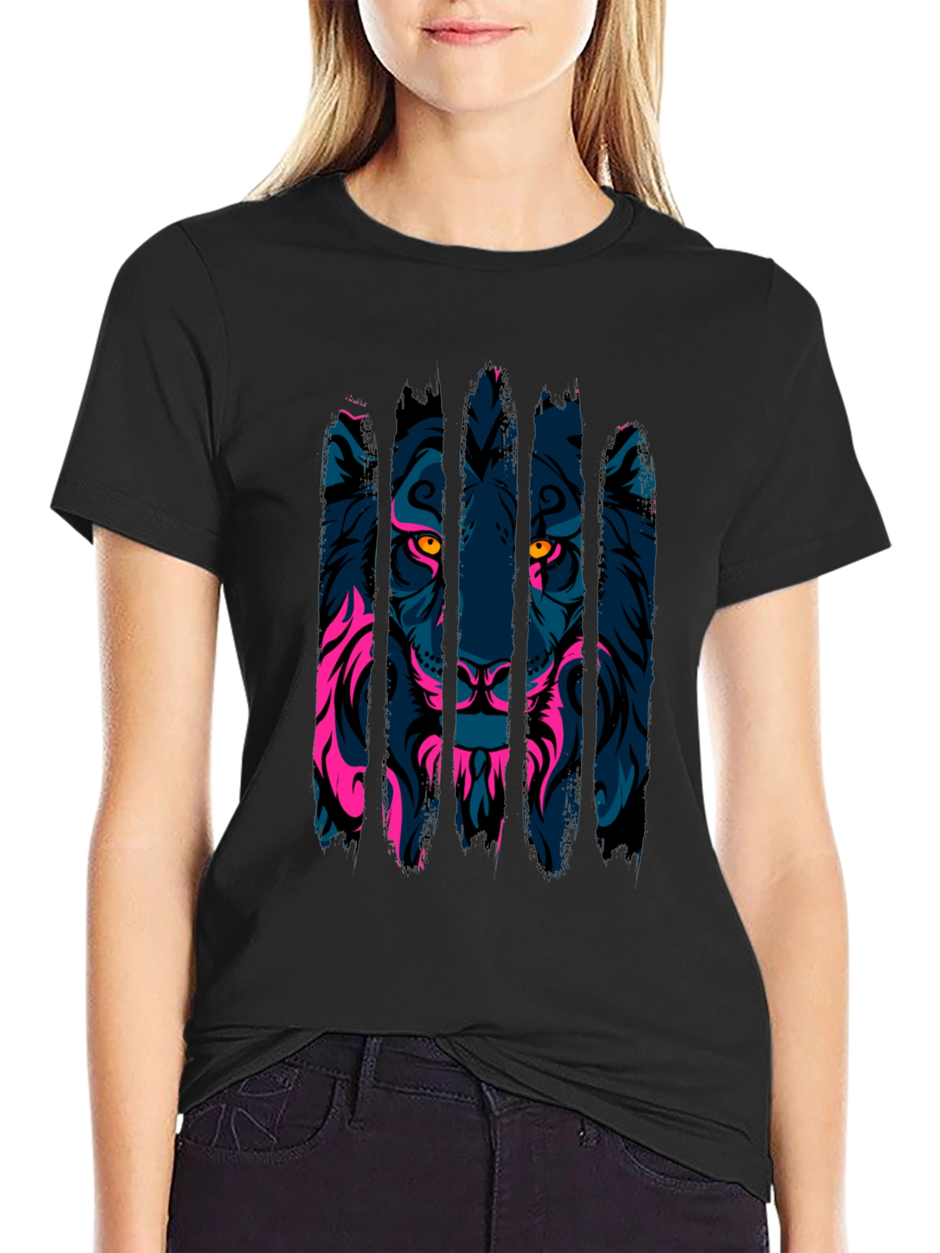 Neon Lion Graphic Black T-Shirt