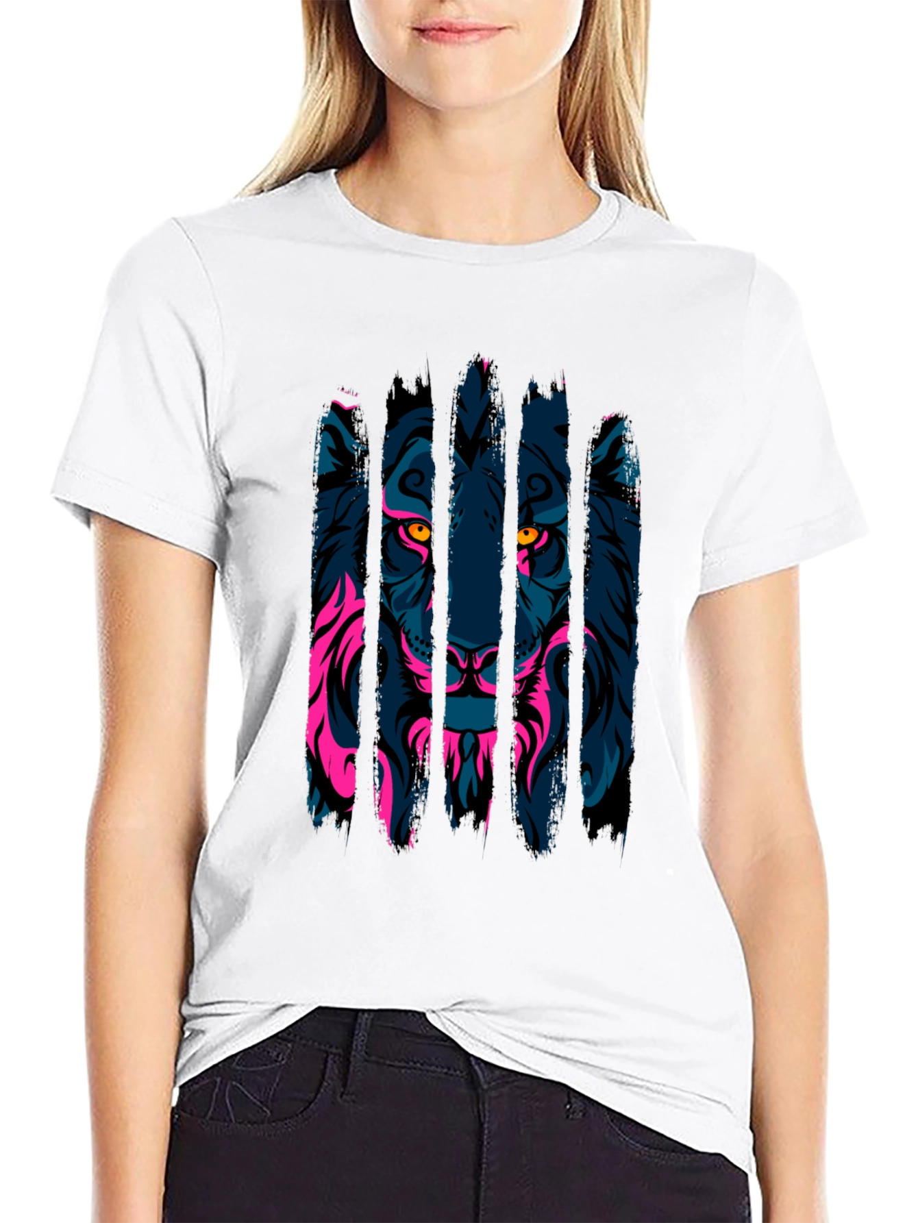 Neon Lion Graphic Black T-Shirt
