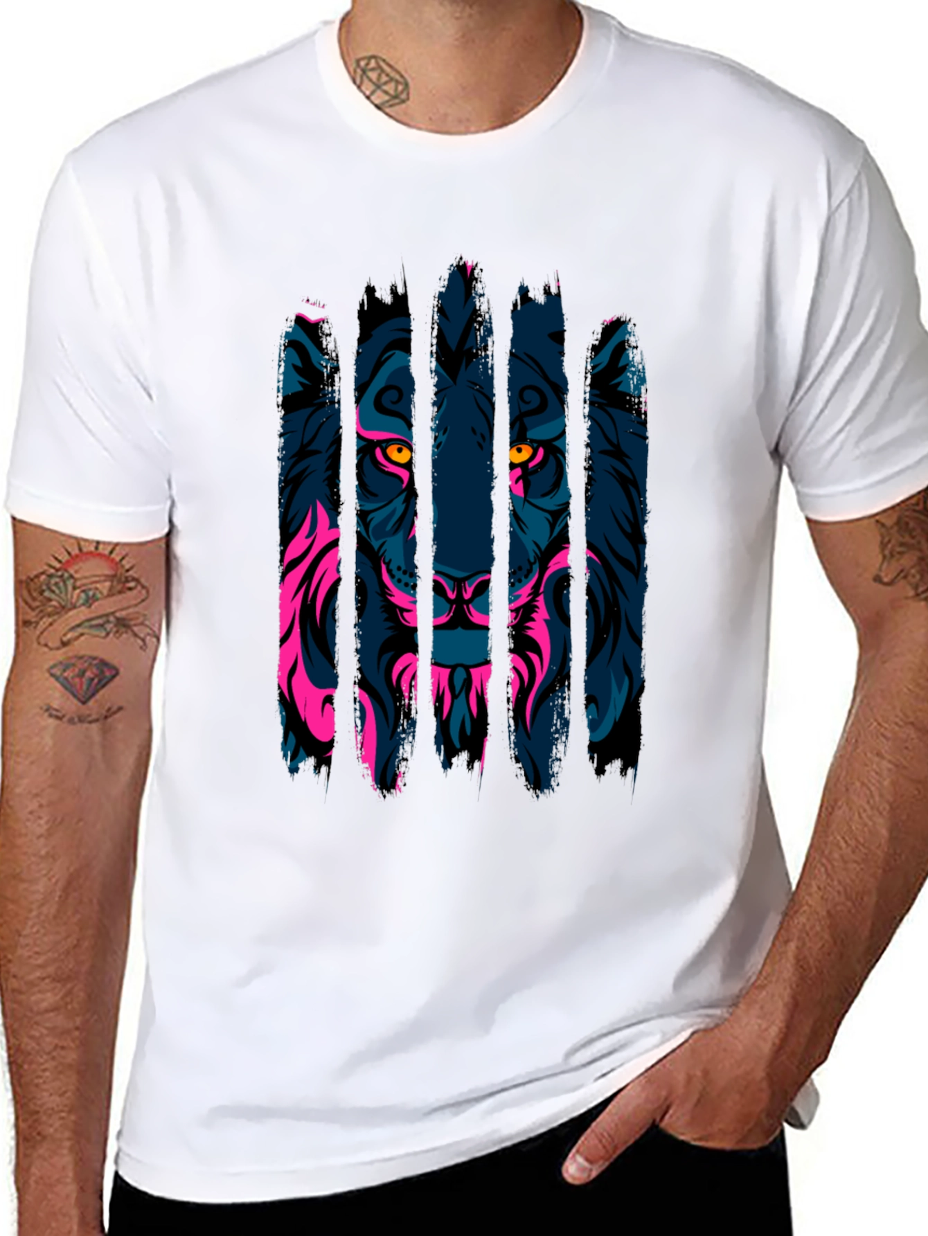Neon Lion Graphic Black T-Shirt